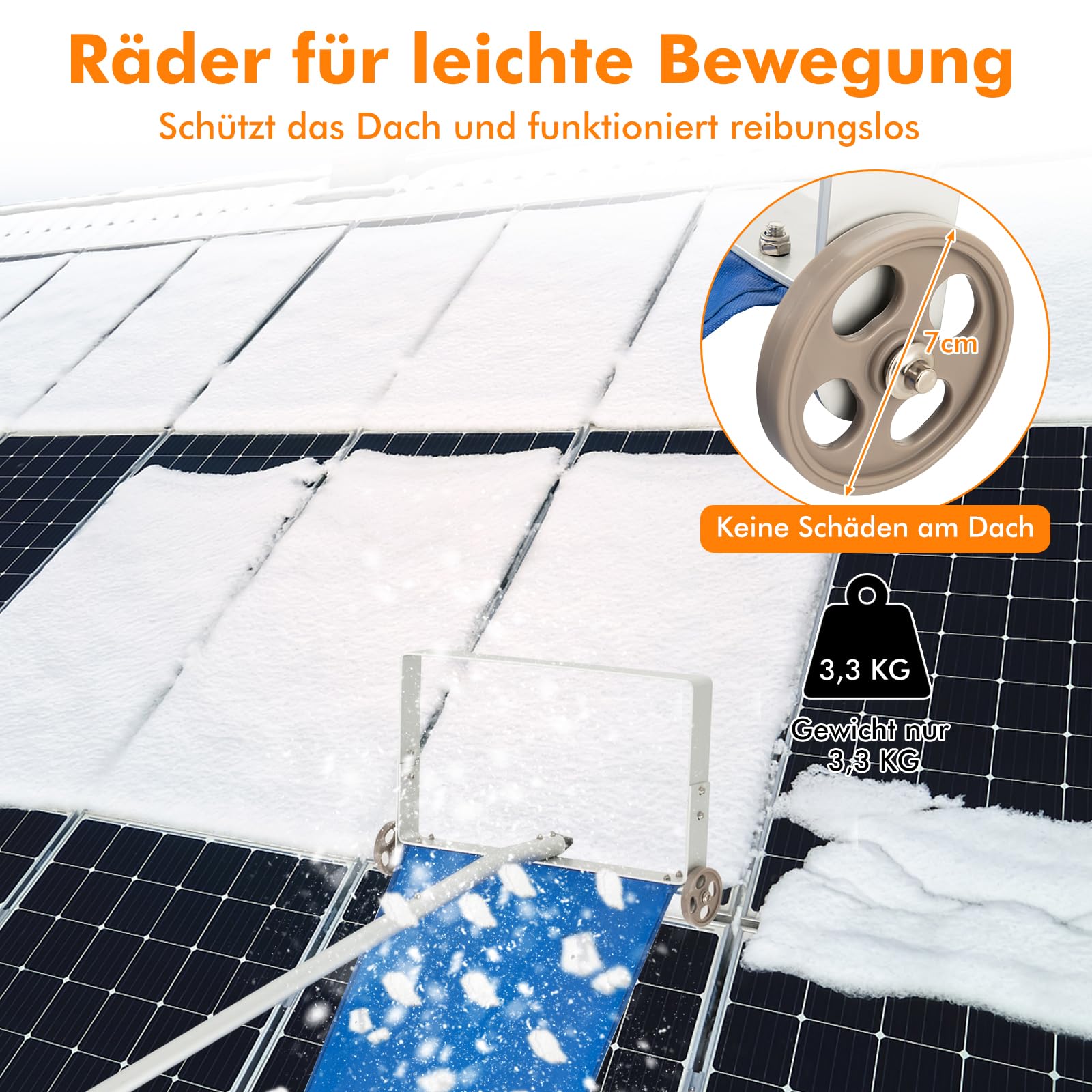 COSTWAY Schneeräumer mit Rollen für Dach, Dachschneeräumer mit Teleskopstiel, rutschfestem Griff, Dachräumer, Schneeschaufel, Schneeschieber aus Aluminium, Einstellbereich 151-611 cm