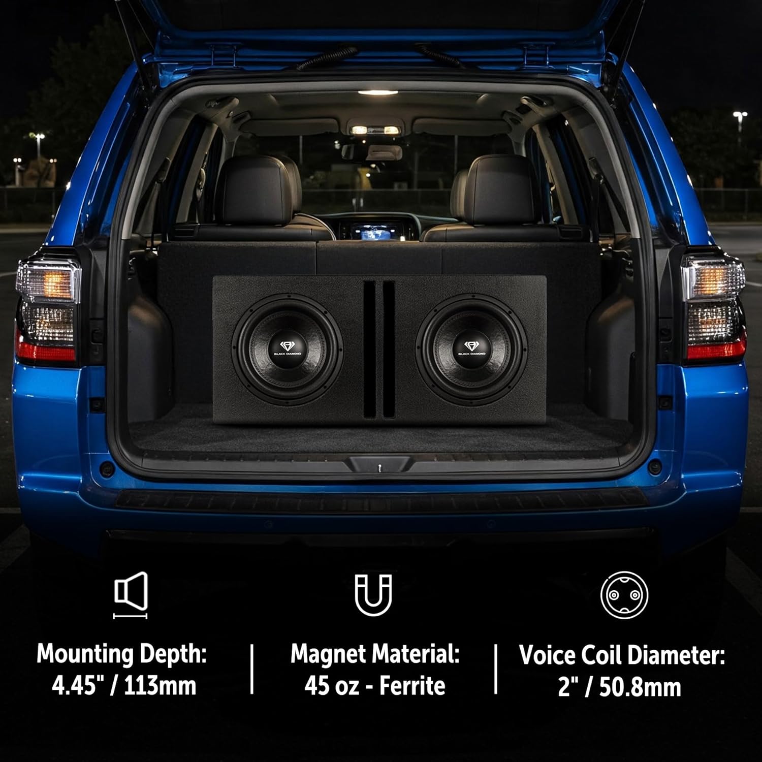 BLACK DIAMOND DIA-10D4 10" Dual 4-Ohm Car Subwoofer – 220W RMS / 440W Max, Dual Voice Coils, Non-Pressed Paper Cone, Foam Surround, Deep Bass