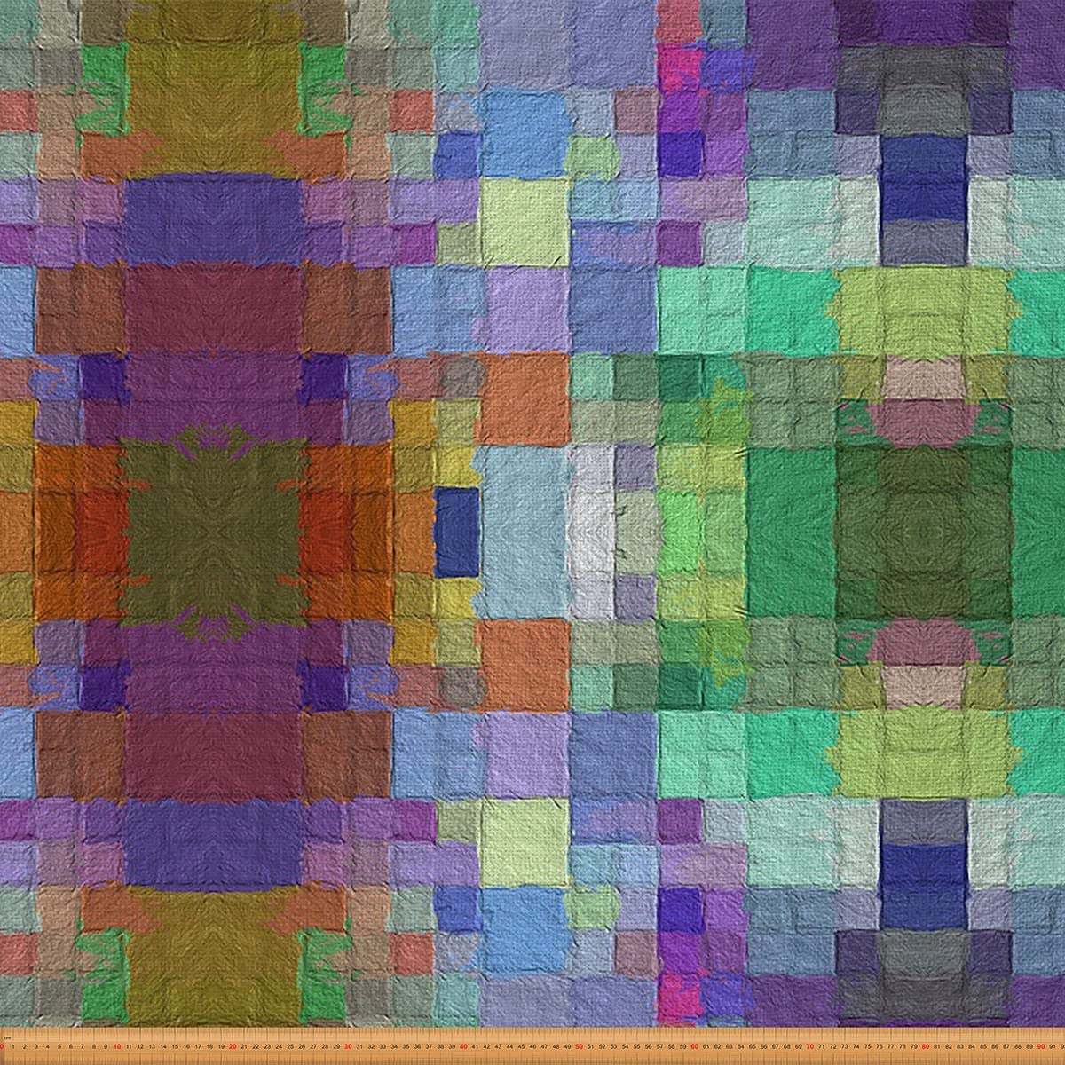 Colorful Geometric Fabric by The Yard,Rainbow Abstract Art Square for Chairs Sofa,Multicolor Plaid Outdoor Fabric Waterproof,5 Yard,(L460*W150cm) Green Red Blue