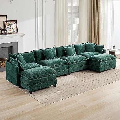 Miniatura 54 de Sofá seccional modular beige de 111.5", sofás seccionales grandes de 3 plazas para sala de estar, tela de chenilla marfil blanquecino, sofá nube de