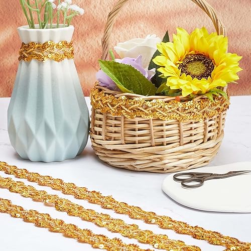 Miniatura 5 de GORGECRAFT Cinta ondulada metálica de 14.2 yardas de 1 pulgada de ancho, borde de Venecia con lentejuelas y lentejuelas para decoración de disfraces