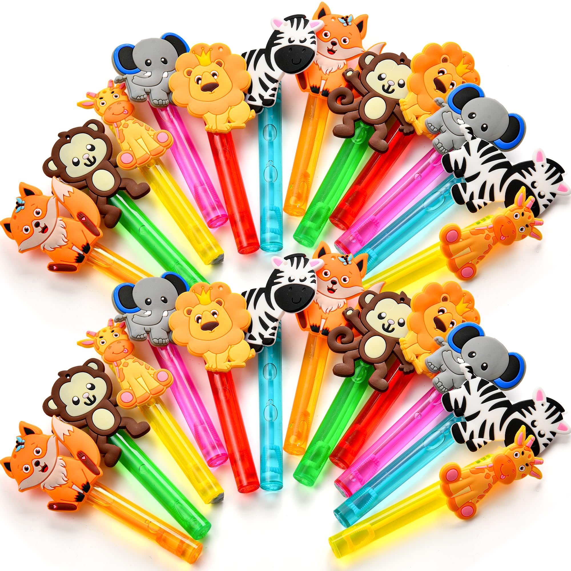 WinraykSafari Party Favors, 24Pcs Jungle Animals Mini Bubble Wands for Kids Bubbles Bulk with Detachable Topper (6 Styles & Colors), Birthday Goodie Bag Stuffer Classroom Prizes Wild One Party Favors