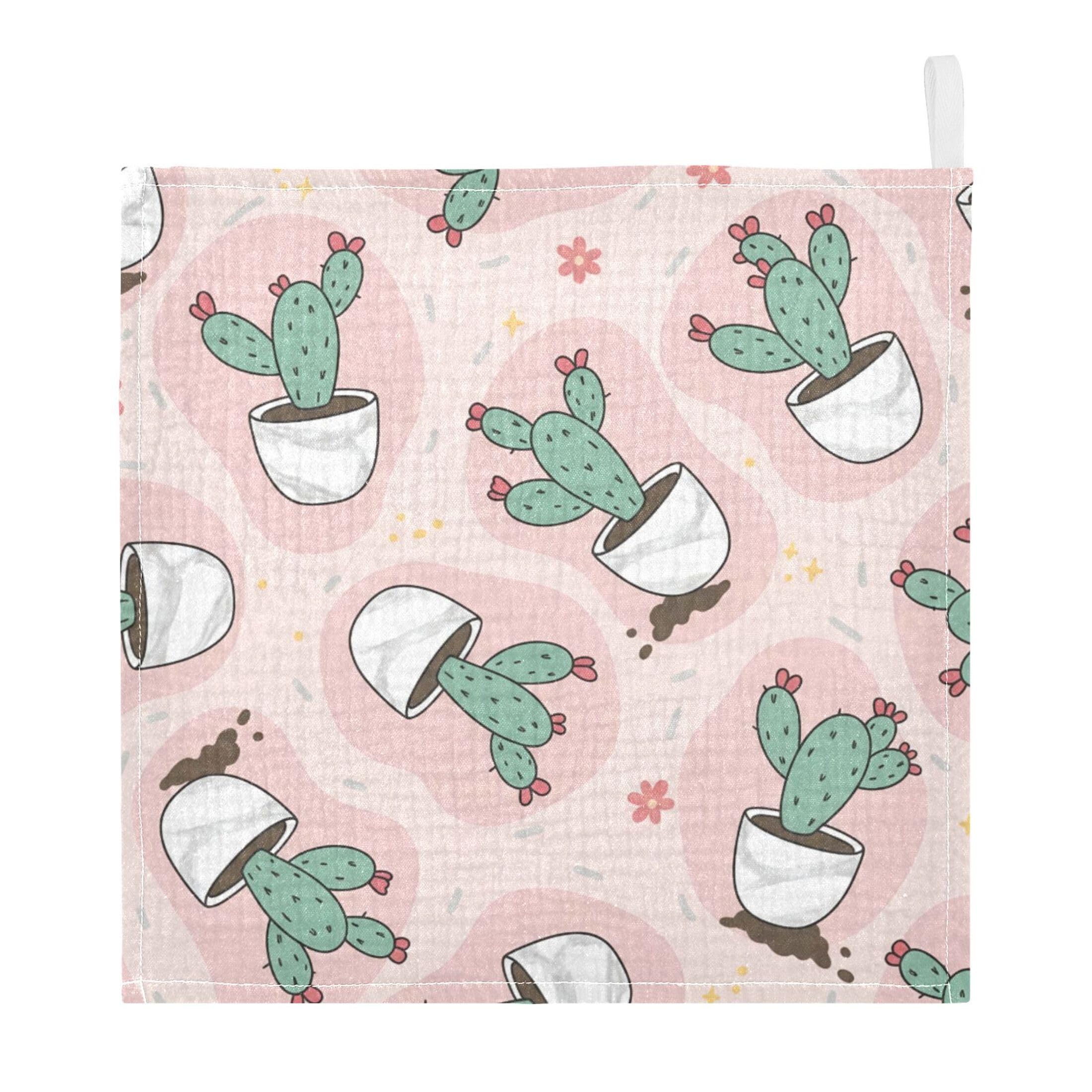 Fuauuyl Cactus Pot Baby Muslin Washcloths Cotton Absorbent Soft Burp Cloths for Newborns Infants Toddlers, Reusable Face Towels for Sensitive Skin, 5 Pack, 12x12 in