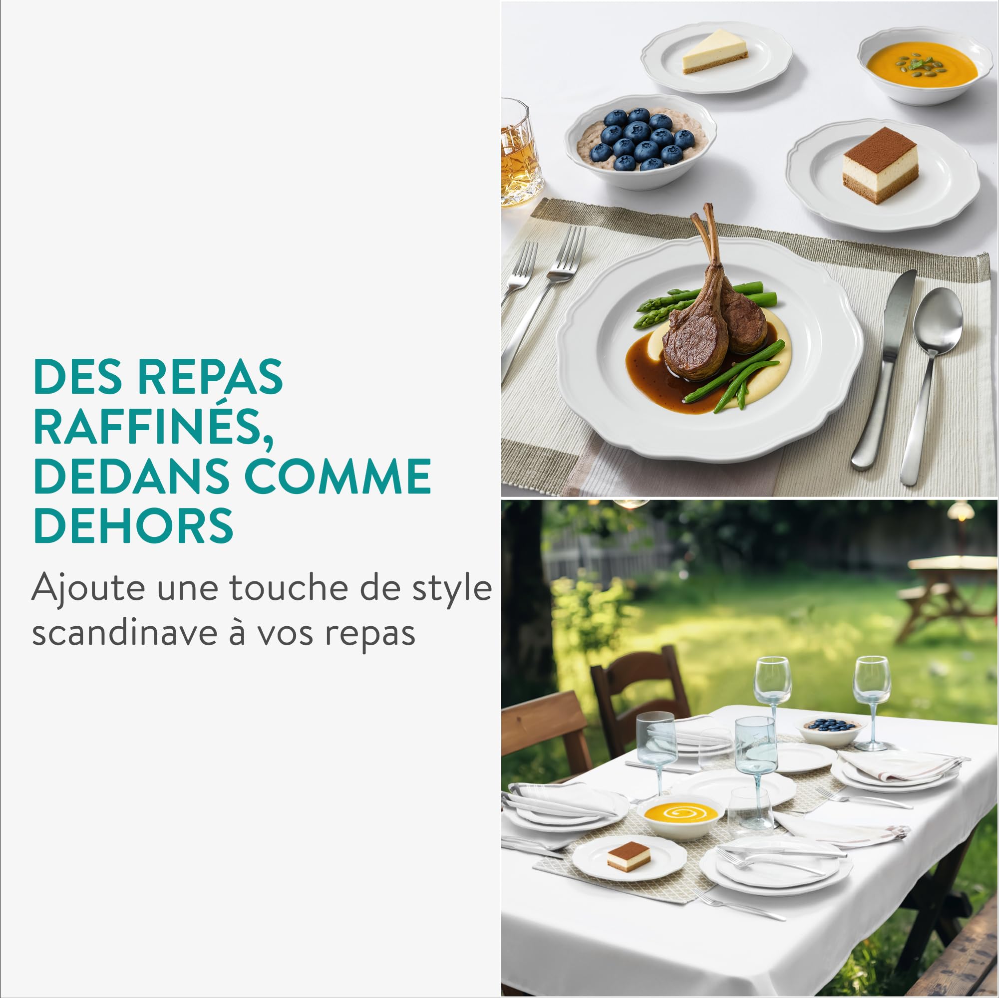 Navaris Assiettes Service de Table 4 Personnes - Ensemble Service Vaisselle en Porcelaine Blanc - Lot avec 4x Assiette Plate 4x Assiette Creuse et 4x Bol - Set Services de Table Complet