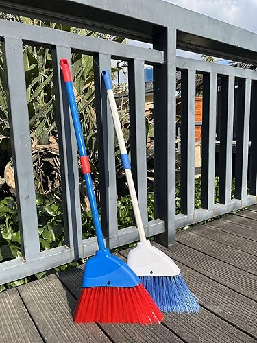 Miniatura 5 de Xifando Escoba para niños, herramienta de limpieza para niños, escoba pequeña retráctil para ayudante pequeño (blanco y azul)