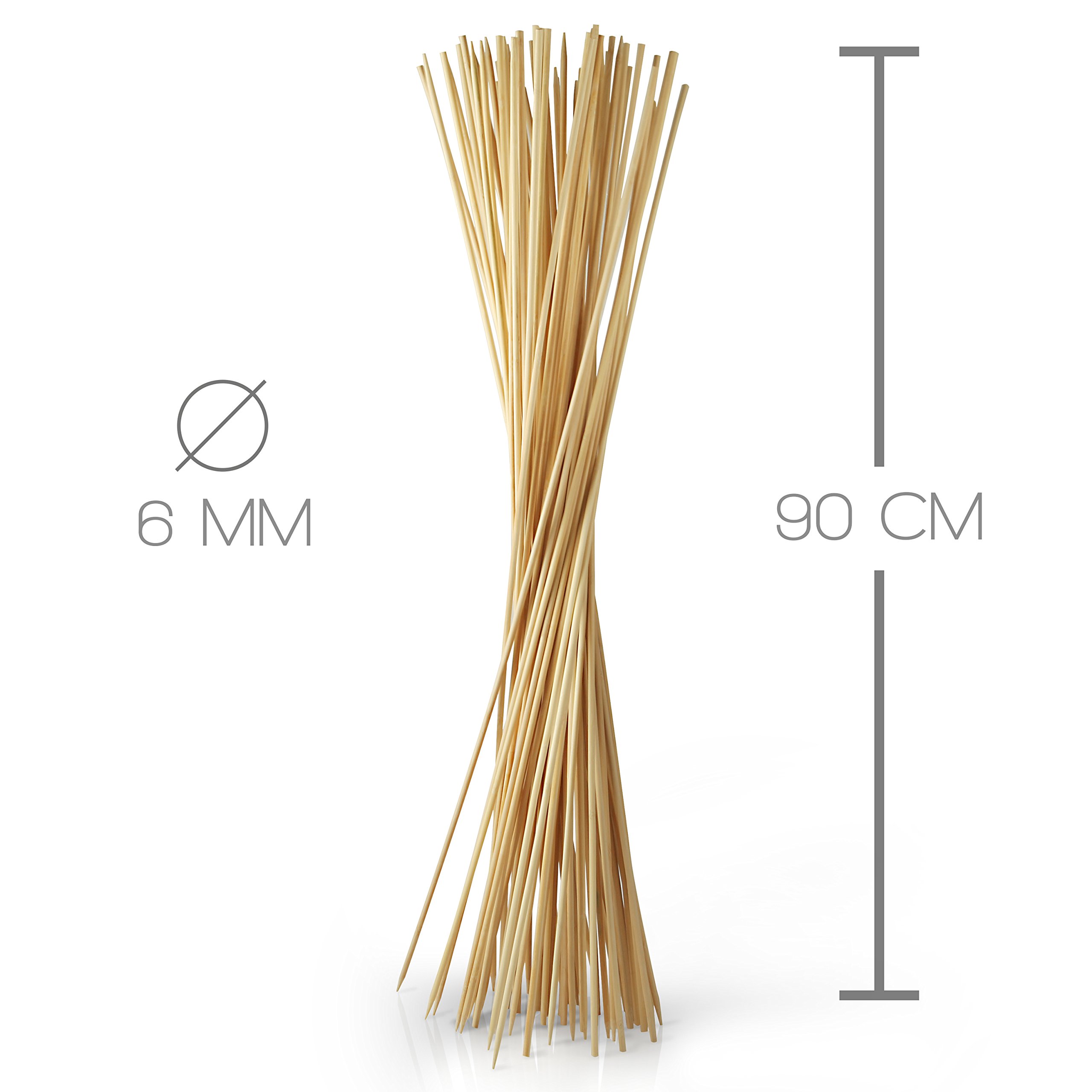 Stockbrot Spieße 100er Set - LFGB-geprüft (TÜV) - 90 cm Bambus - Ø 6mm Marshmallow Spieße Lagerfeuer, Stockbrot Stöcke, Grillspieße Lagerfeuer, Schaschlikspieße Holz, Steckerlfisch Holzspieße