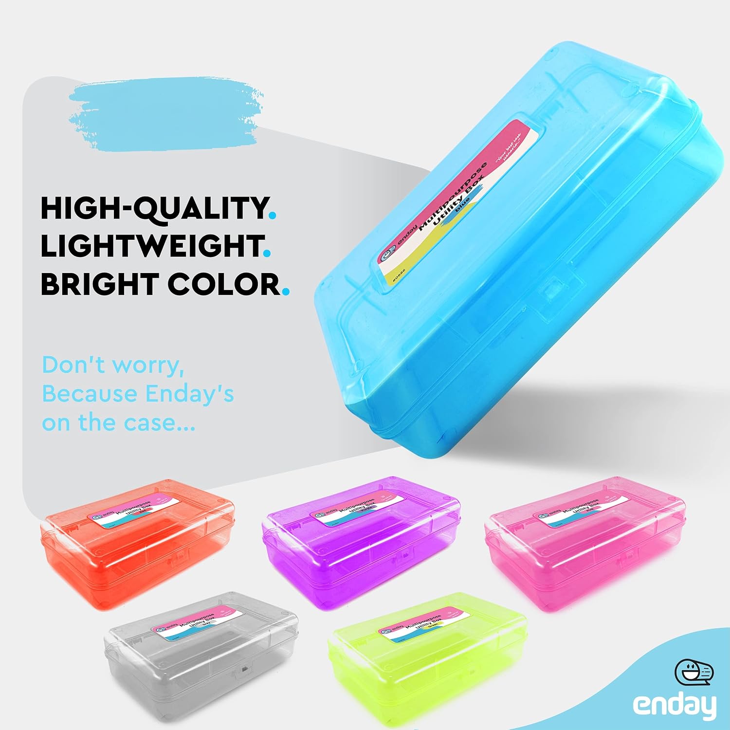 Enday Plastic Pencil Box Case Blue, Multipurpose Storage Organizer, Large Capacity School and Office Supplies with Snap Lid Utility Box, Also Available in Purple, Pink, Red, Green, Grey, 1 Pc image 4