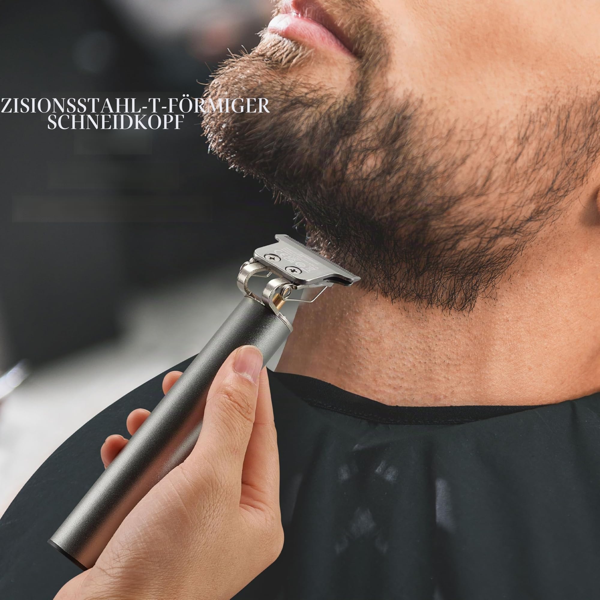BarberBoss T-Blade Bart und Haarschneider für Männer, kabelloser Präzisionsschneider, wiederaufladbarer Trimmer mit 3 Aufsteckkämmen, Präzisionspflege für Bart, Koteletten und Nackenpartie, Silbergrau