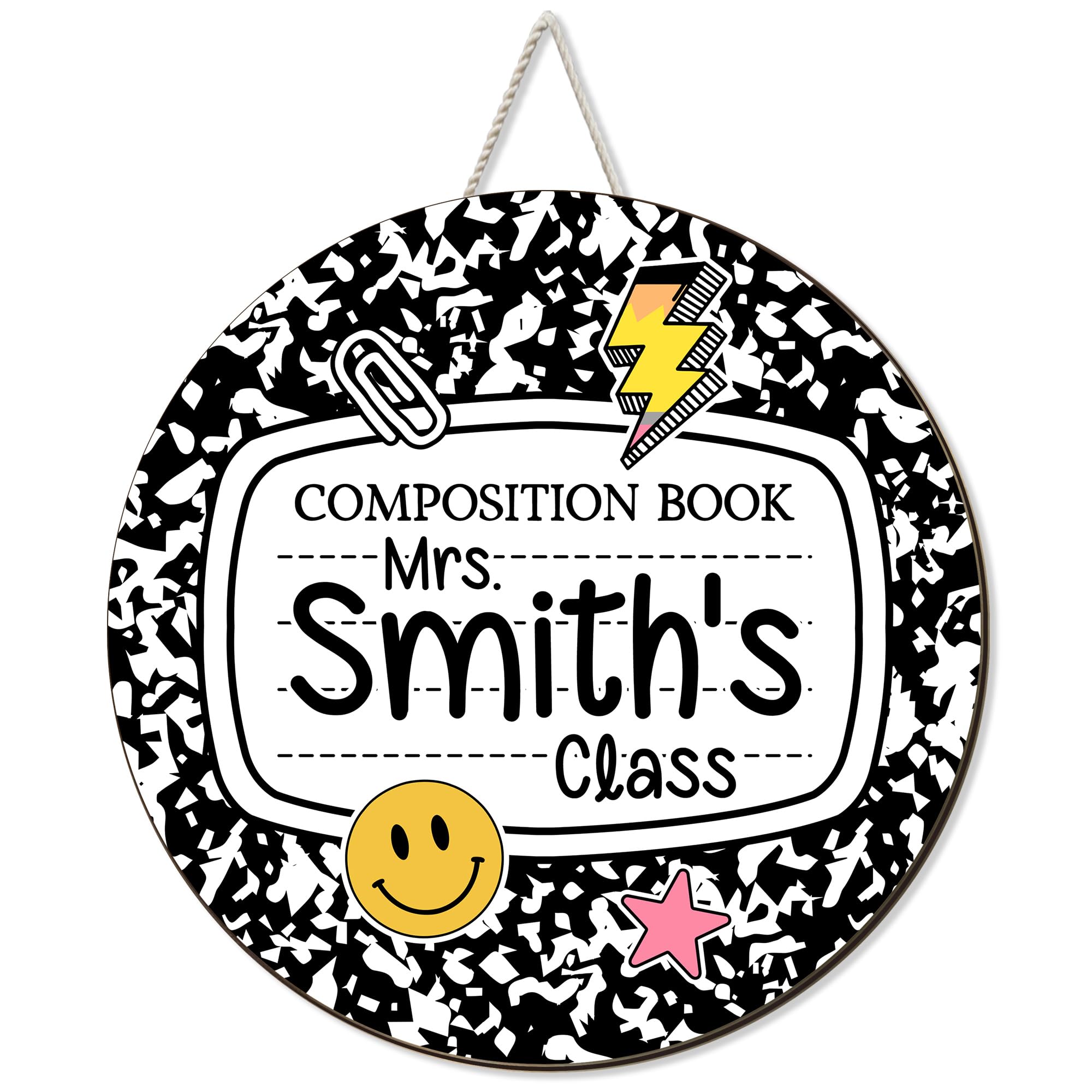 Lalamoon Custom Composition Notebook Door Sign, Retro Classroom Door Hanger, Black And White Room Decorations, 90s Nostalgia, Class Wall Hanger, Large