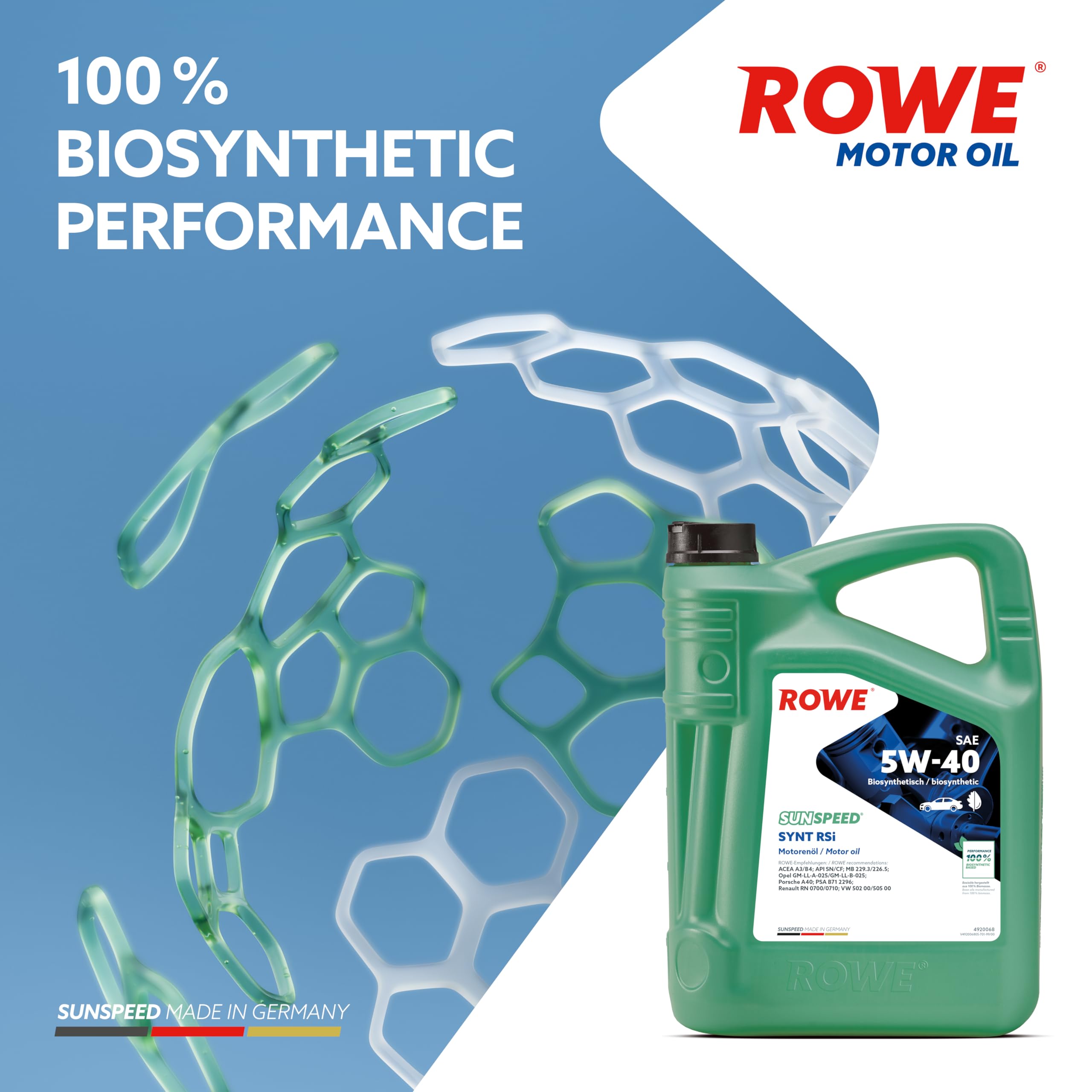 ROWE SUNSPEED SYNT RSi SAE 5W-40, 5 Liter, Mehrbereichs-Motorenöl | Mehrbereichs-Motoröl biosynthetisch für Pkw-Otto- und Dieselmotoren, Art. Nr. 4920068