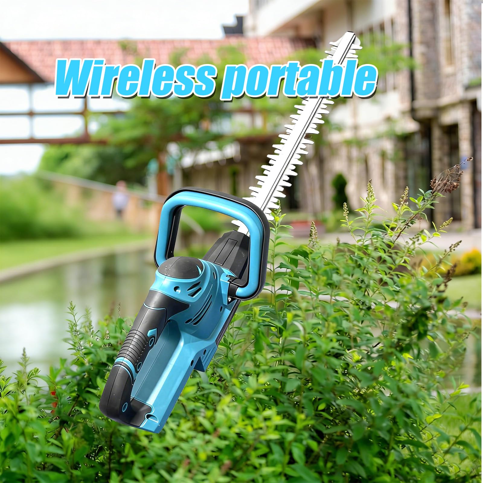 Cortasetos a batería con 2 baterías de 3,0 Ah y cargador, cortasetos inalámbricos para jardín, setos y arbustos, incluye gafas, guantes y juego de accesorios