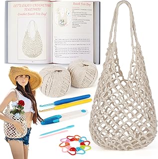 Coopay Crochet Kit for Crochet Beach Bag, DIY Kits for Adults Beginners Crochet Set, Complete Crochet Starter Kit with Instructions & Yarn, Learn to Crochet Bohemian Mesh Bag Handmade Shoulder Bag