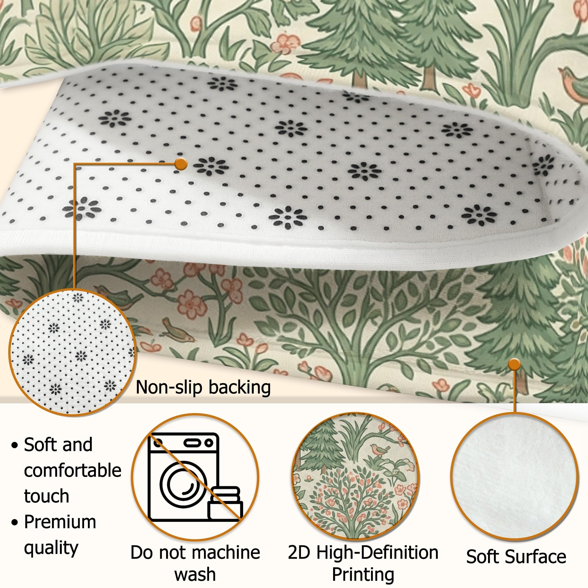 Alfombra de área floral, hojas botánicas naturales, árboles, primavera, verde, esponja, pelo bajo, suave, rectangular, resistente a las manchas, para sala de estar, dormitorio, debajo de la mesa
