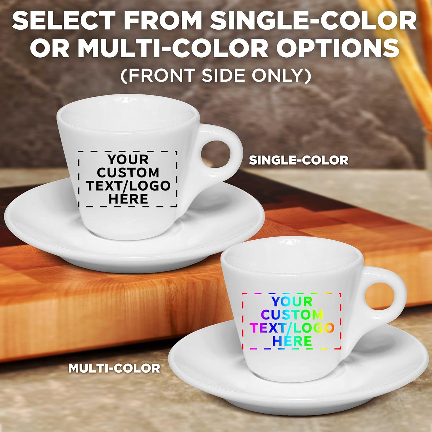 Custom Espresso Cups with Saucer 2.75 oz. Set of 10, Personalized Bulk Pack - Perfect for Espresso, Tea, Other Beverages - White