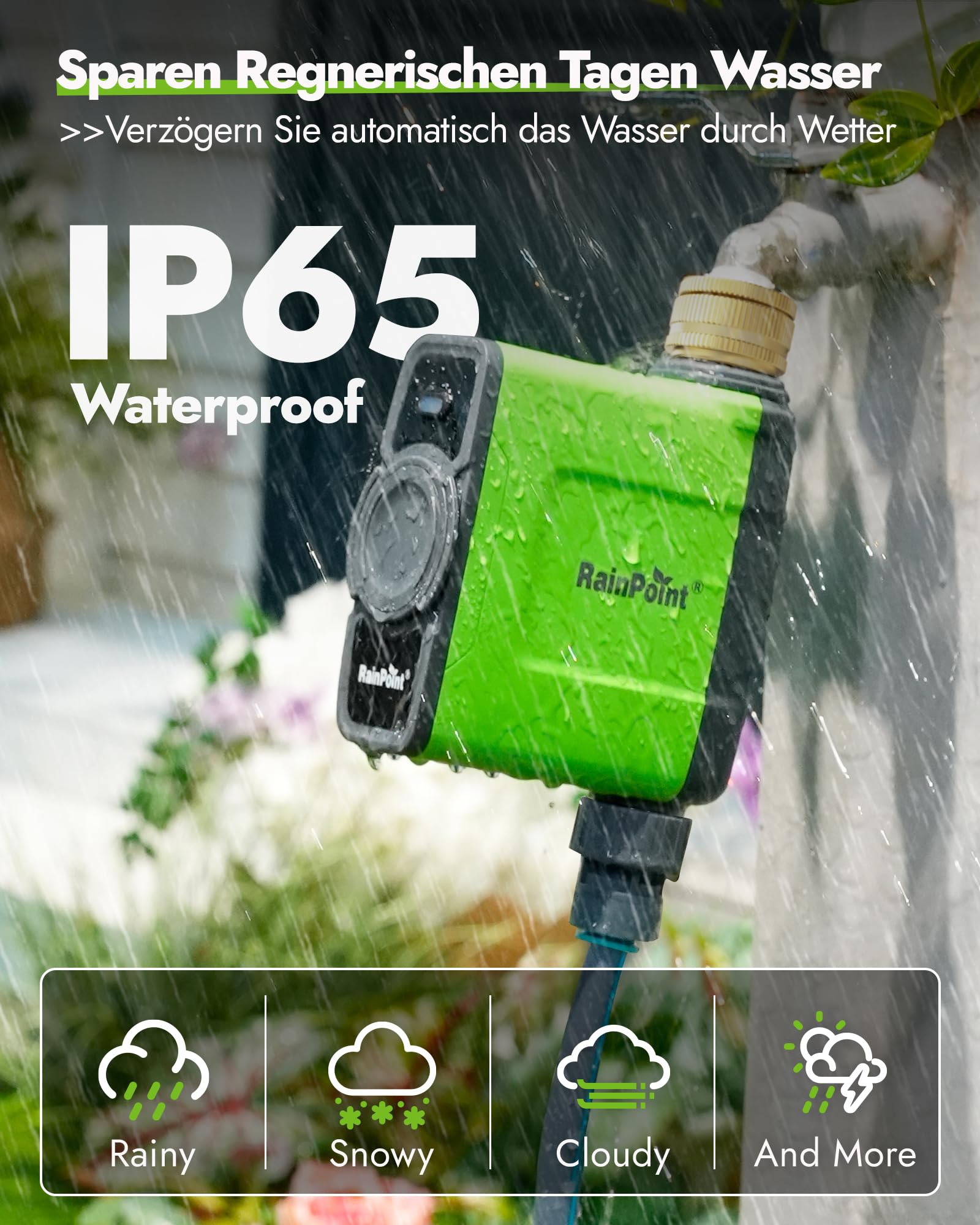 RAINPOINT Programador Riego WiFi sin Puerta Enlace de Antena, Debe Utilizarse con la Puerta de Enlace HWG023/HWG040 (Solo 2,4 GHz), Entrada y Salida de Latón, IP65 Temporizador Riego, 6 Horarios