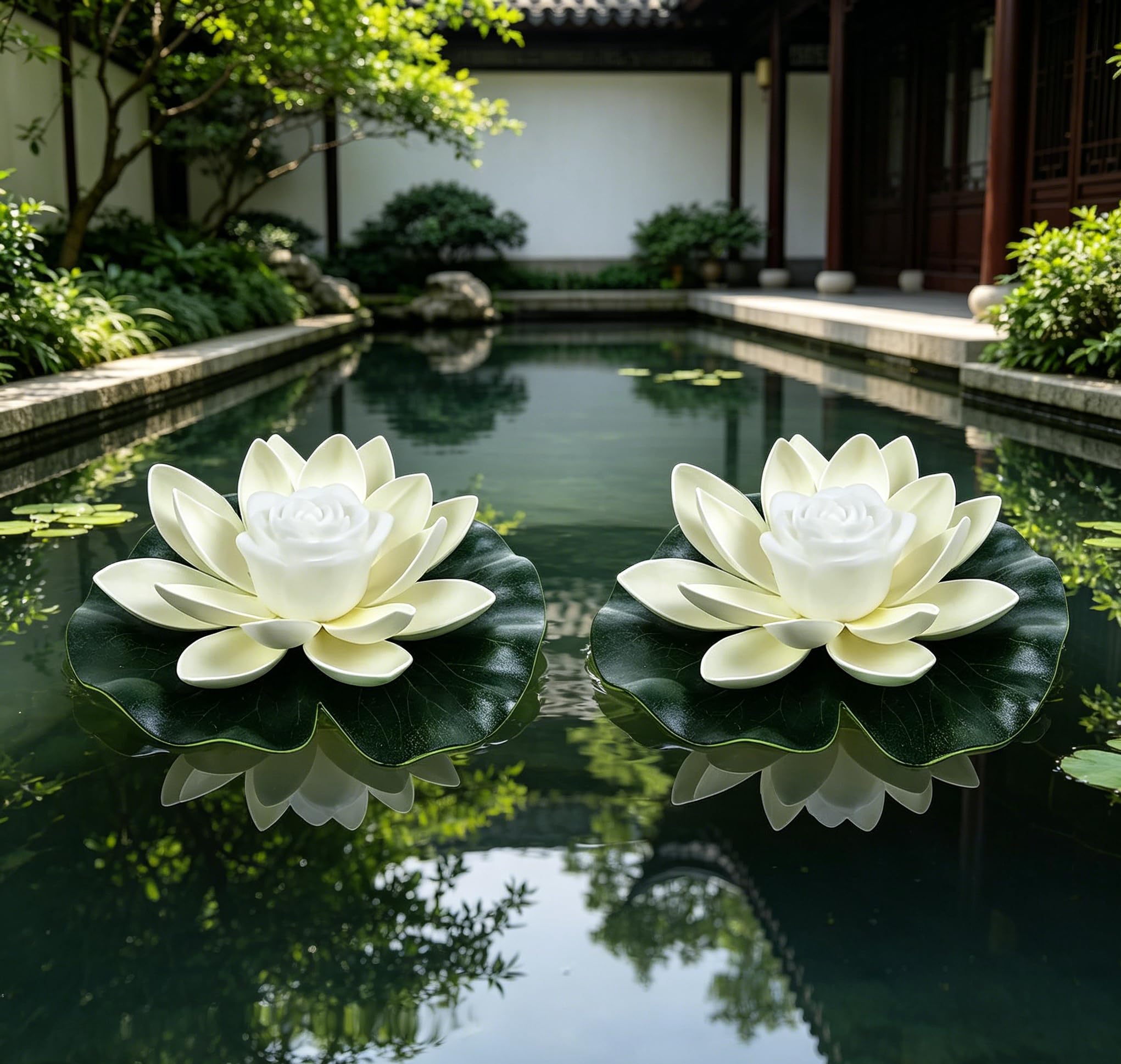 Floating LED Lotus Flower Lights, Solar Powered Water Lily Lamps for Pond Pool Garden Landscape Decoration, Waterproof Floating Lights with Color Changing LED for Outdoor Water Features (White)