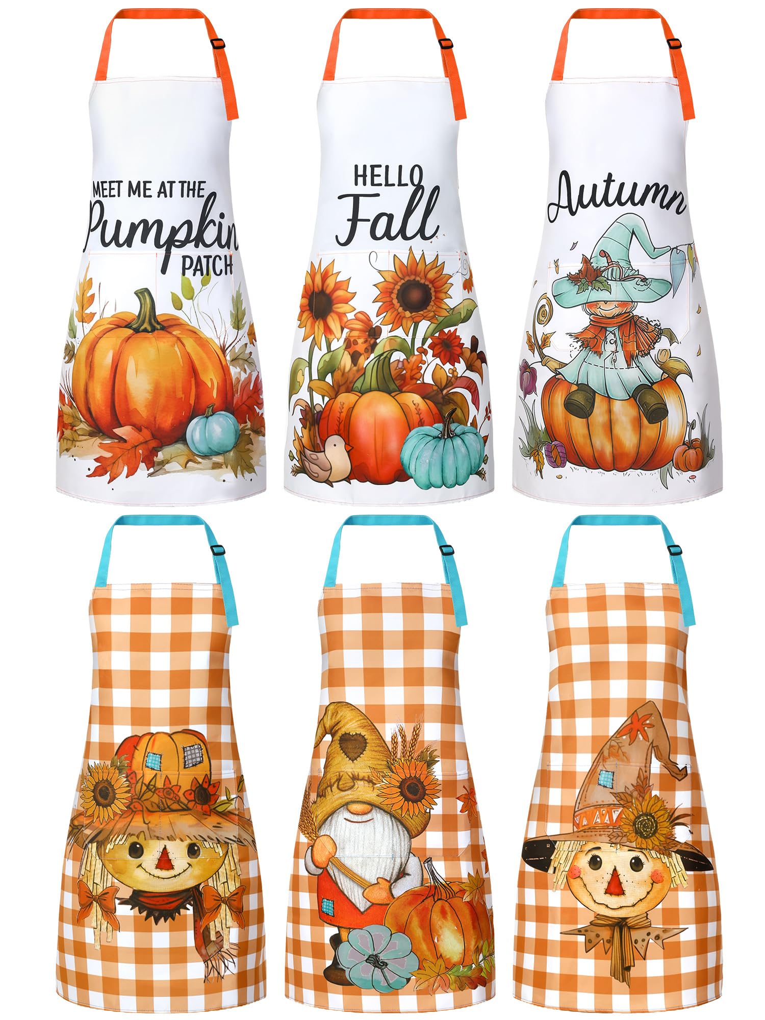 Bencailor Lot de 6 tabliers de cuisine imperméables avec poches pour l'automne et l'Action de grâce