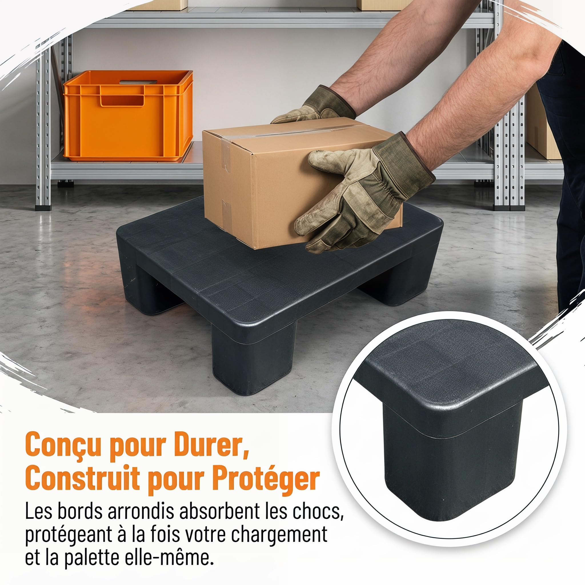 Palette de Stockage Marchandise, Plateau de Palette, Résistant à l'eau Palettes Entrepôt, Tapis de Rangement pour Plancher Sec, Palette de Sous-Sol pour Transport de Meubles Garage, Logistique, Noir