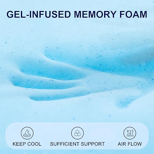 Miniatura 4 de subrtex Cubrecolchón de espuma viscoelástica de 2 pulgadas con gel de alta densidad, funda ajustable extraíble, diseño ventilado (Queen)