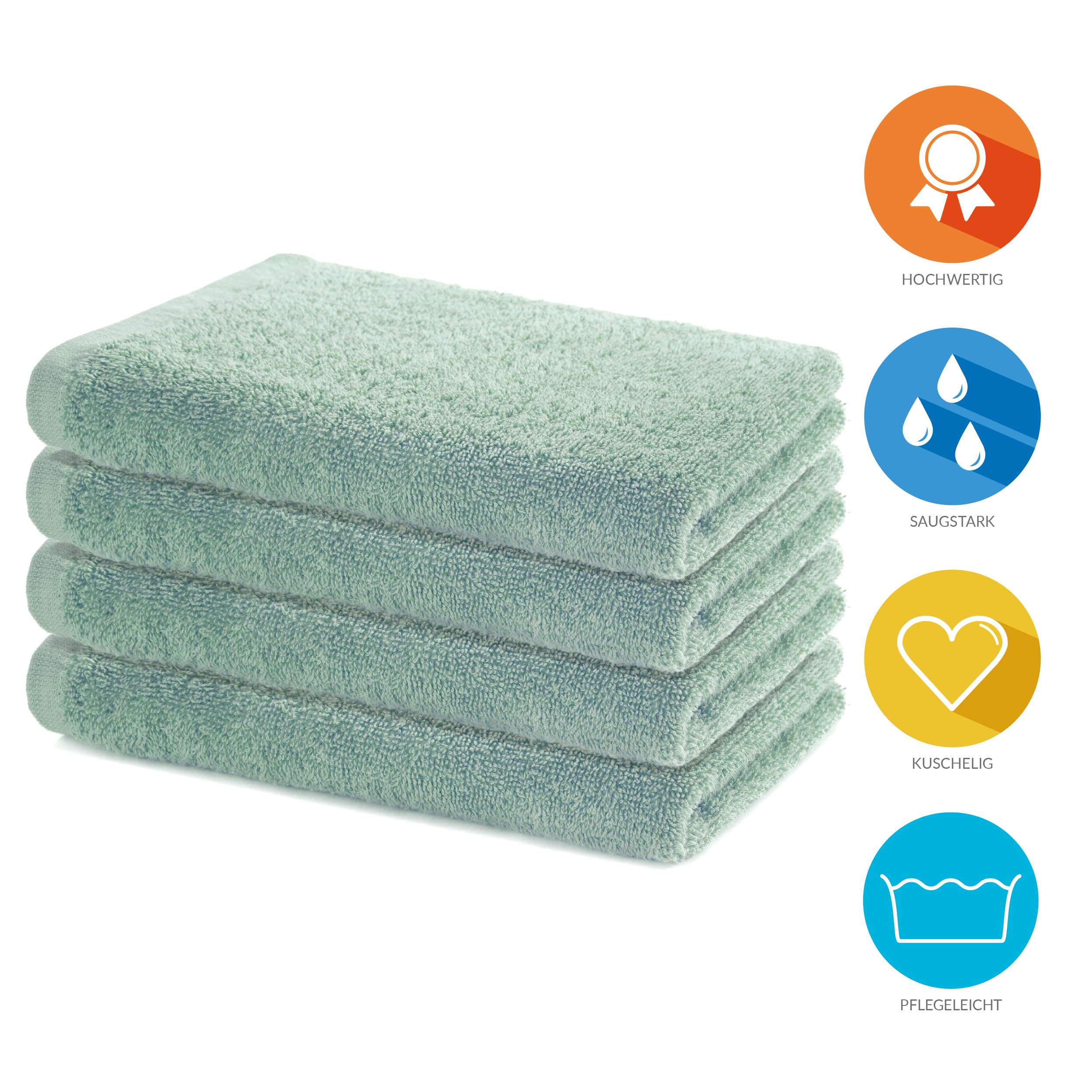 Lavea® Sydney 4er Handtücher Set, Handtuch Baumwolle, Frottee Fitness-Handtuch, 100% Baumwolle, OEKO-TEX Standard 100, weich und saugstark, waschbar bei 60 °C, Frottee, 4 Stück, 40 x 70 cm, Eukalyptus