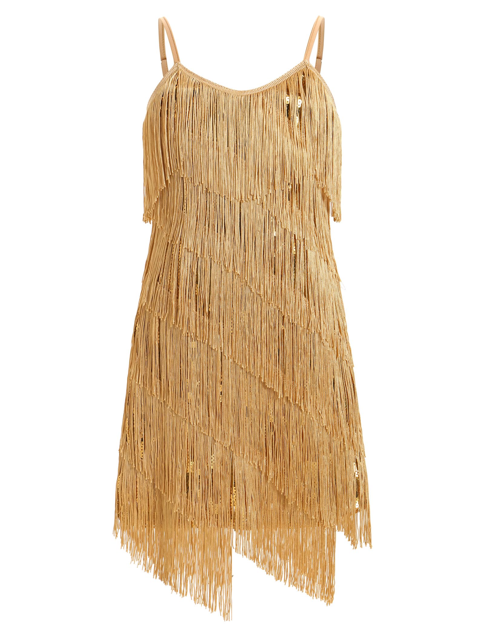FYMNSI Abito da ballo latino per ragazze, abito da ballo con scollo a V, paillettes scintillanti, nappe, abiti da ballo