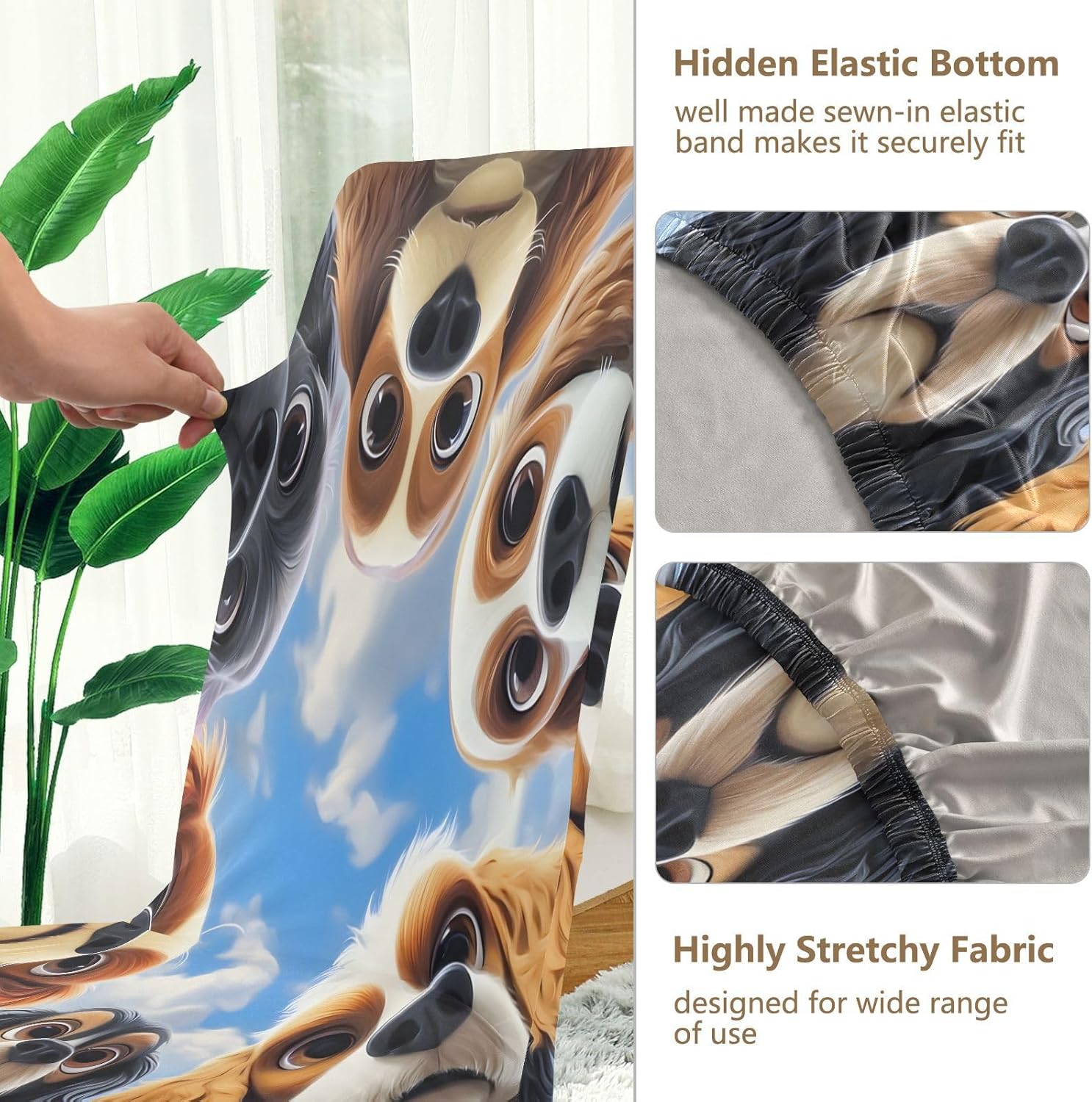 ALAZA Chair Covers for Dining Room, Dog Faces Stretch Chair Cover Sets Chair Protector Removable Washable for Ktichen Restaurant Hotel