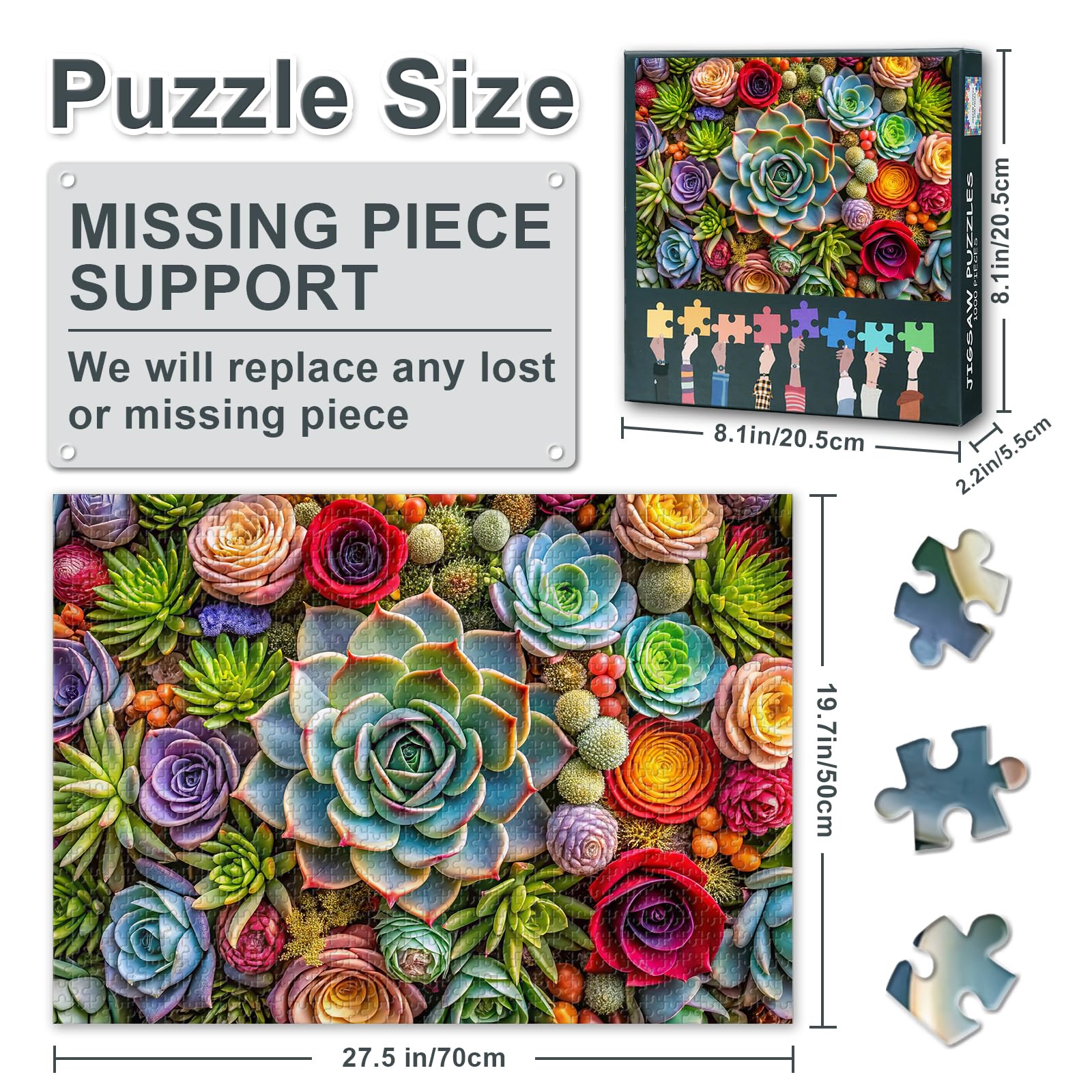 1000 Pieces Puzzle for Adults and Up - Unique Plants Jigsaw Puzzles for Men and Women Elegance Succulents Hard Puzzles Close-Up Succulents for Adults - Rompecabezas Para Adultos for Family - Image 3