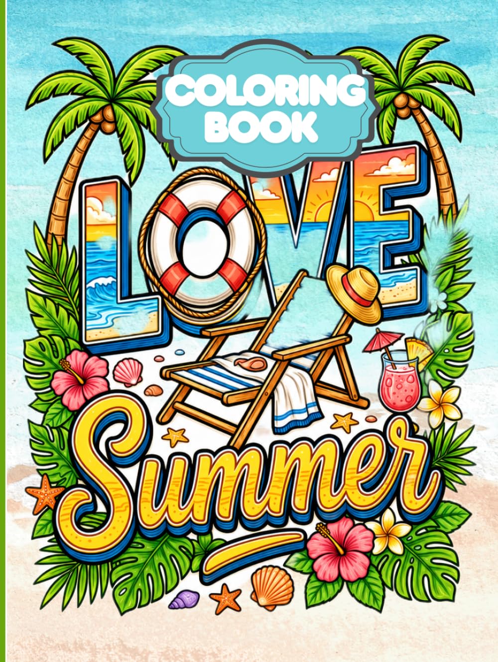 Love Summer Coloring Book Bold and easy coloring pages: Stress relief