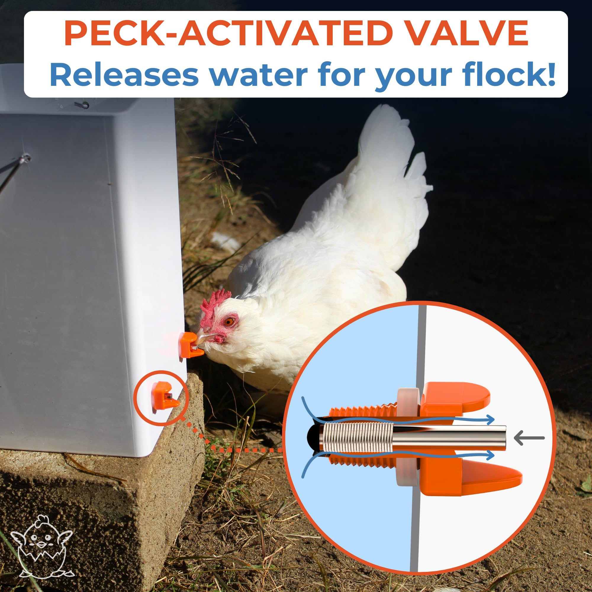 Lil'Clucker Pezones de riego horizontales de pollo, paquete de 15 bebederos de pezones de pollo con brocas, sistema automático de riego de pollo fácil de instalar, alimentador de agua de pollo sin