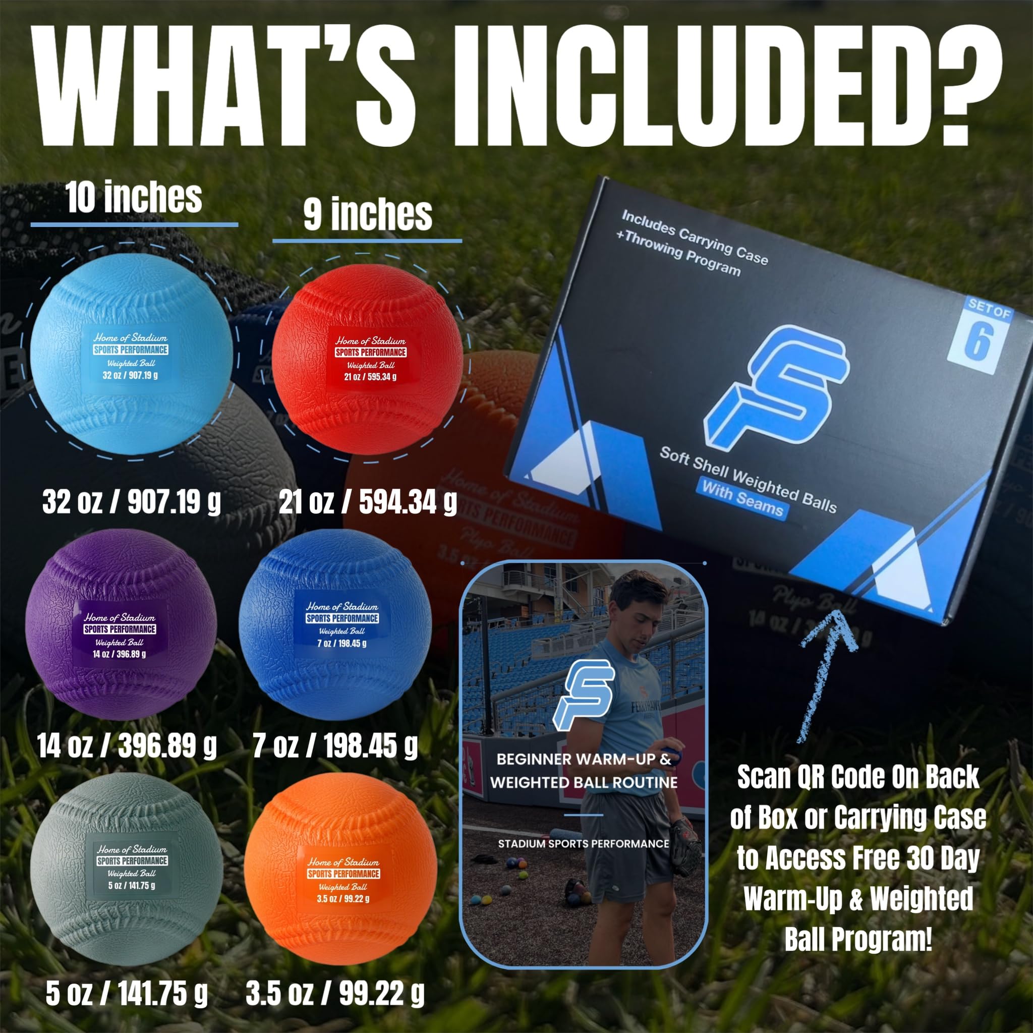 Soft Shell Weighted Balls with Seams | 3.5oz, 5oz, 7oz, 14oz, 21oz, 32oz| Pitching & Velocity Training for Baseball | Throwing Program & Carry Bag Included