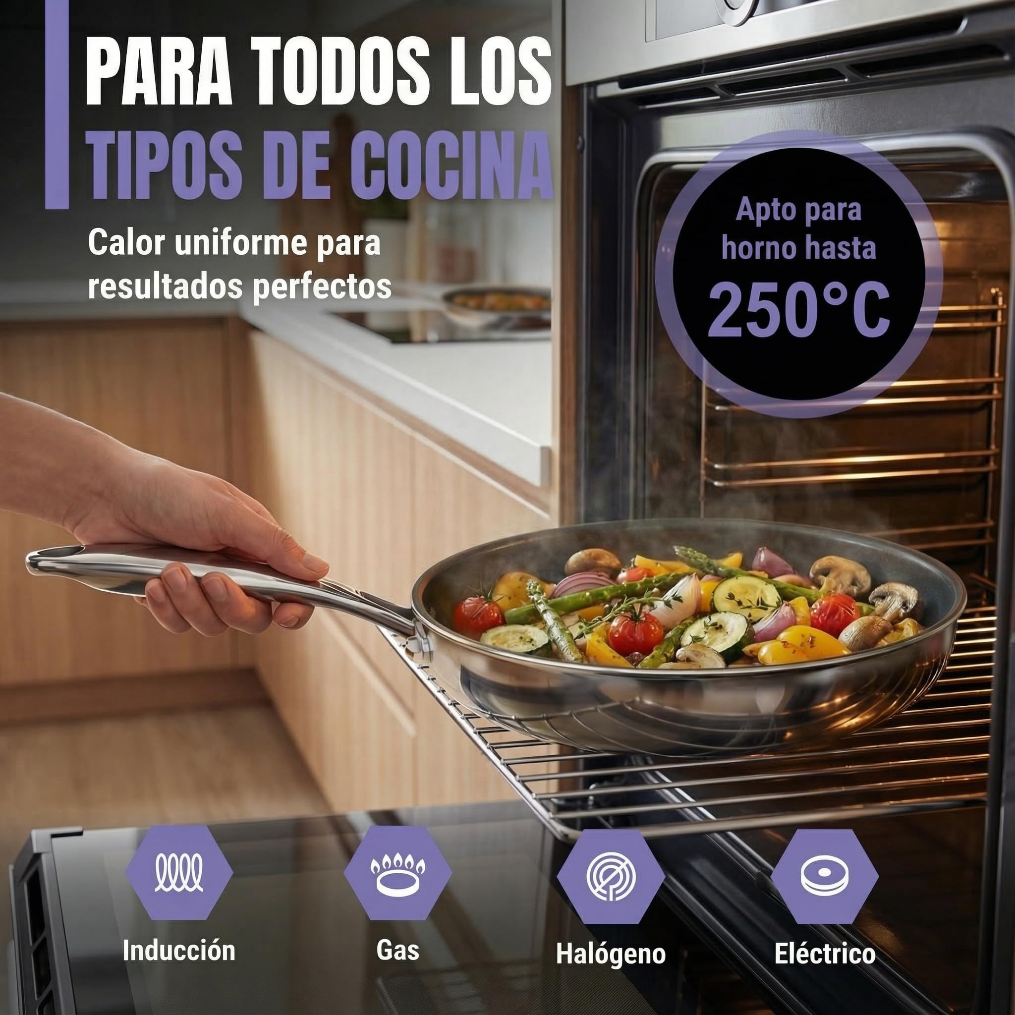 Sartén cerámica de 32 cm, revestimiento cerámico | 5 capas - 3 mm - 1,67 kg |para inducción, antiadherente, sin PFAS ni PTFE | Apta para lavavajillas y horno hasta 250 °C