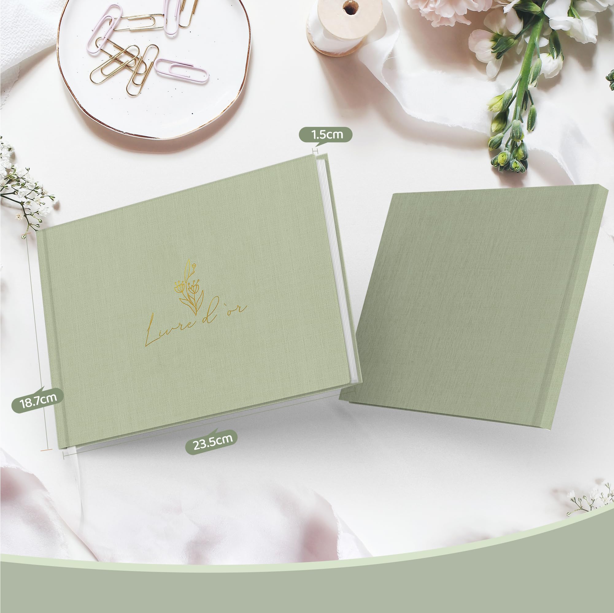 Livre d’Or en Lin Vert – Carnet de Messages & Souvenirs