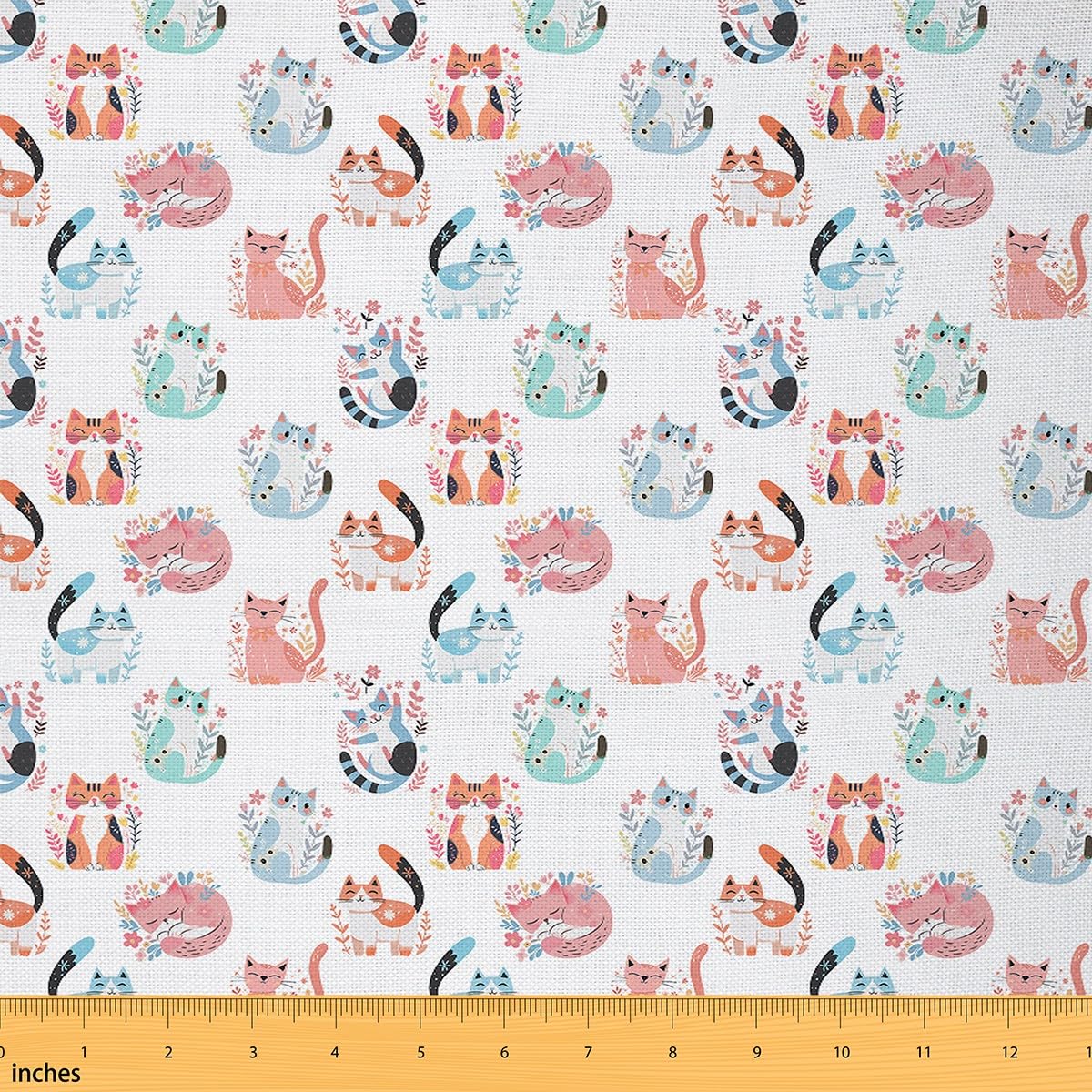 Loussiesd Cartoon Katzen Stoff 276x150cm Kinder Stoff Meterware Niedliche Katzen Tiere Patchwork Stoffe Haustiere Katze Drucke Stoffpaket für Handgemachten Quilten Blau Dekostoff Menschen mit Katzen