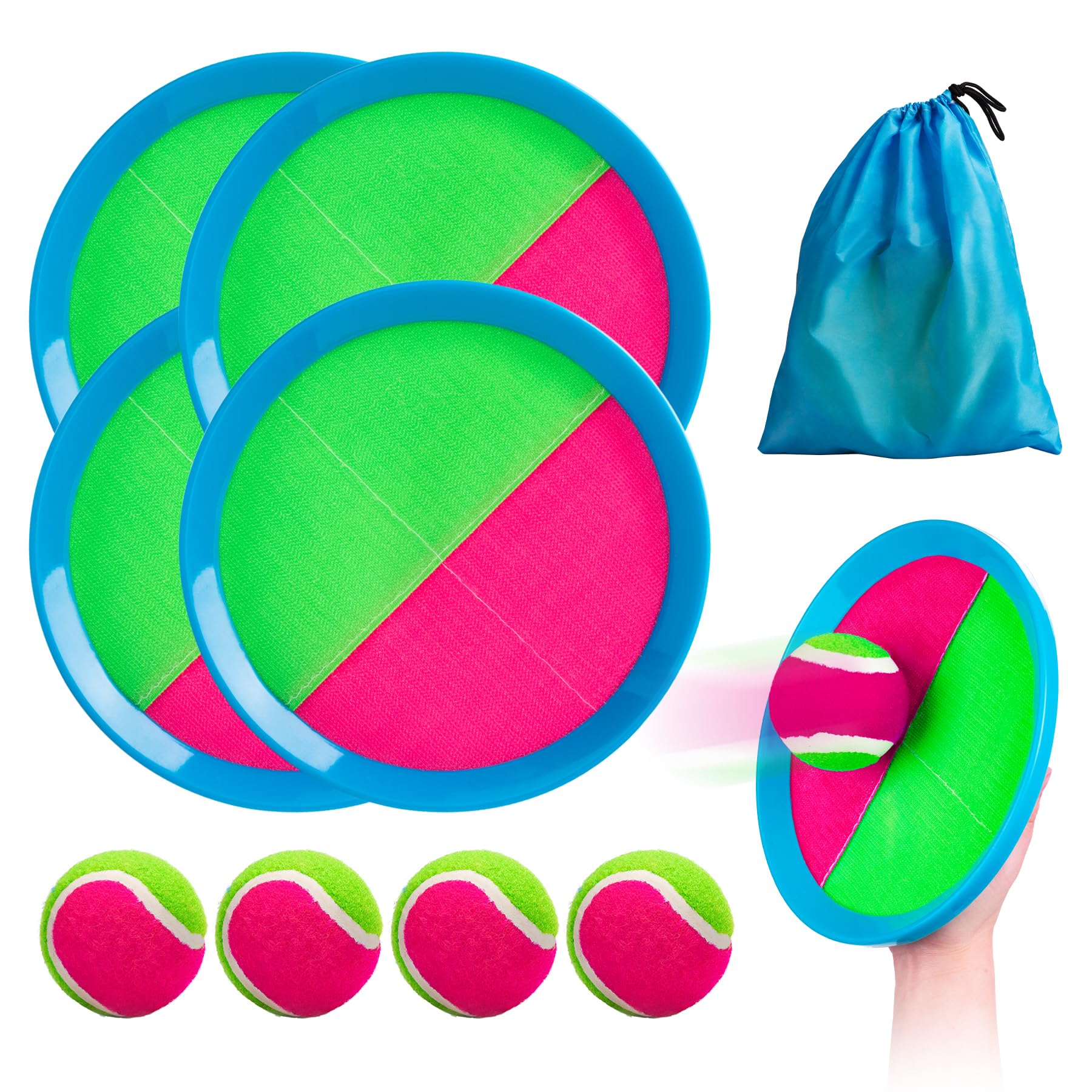 INPODAK Klettballspiel Wasserdicht Wurf Fangspiel Set Klettball Strandspielzeug Wurfspiel Kinder Erwachsene Garten Draußen Strand Spiele mit Aufbewahrungstasche Kinder Geschenke ab 3 Jahre