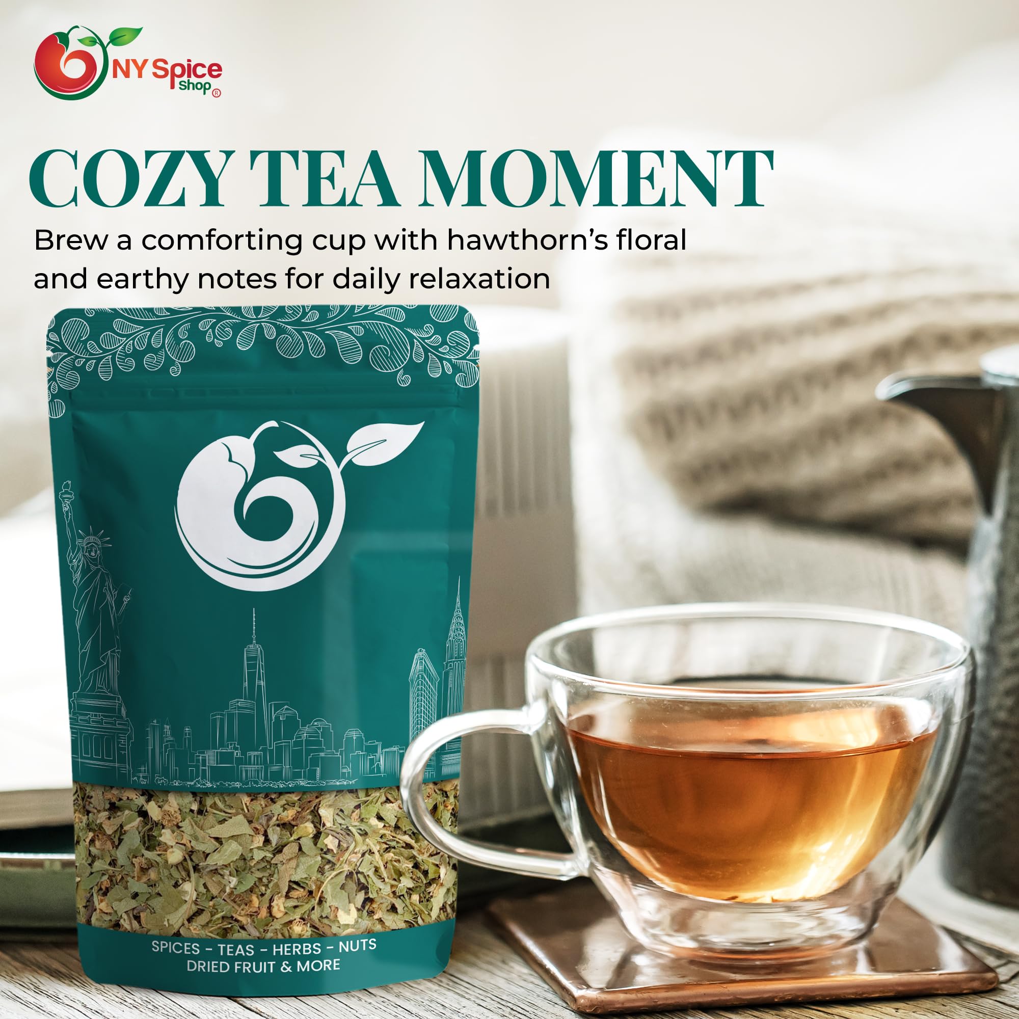 NY Spice Shop Hawthorn Leaf and Flower - 8 Ounce Dried Herb Cut & Sifted - Hawthorn Leaves and Blossoms - Bulk Herbal Tea Ingredient - Natural Botanical for Infusions & Blends