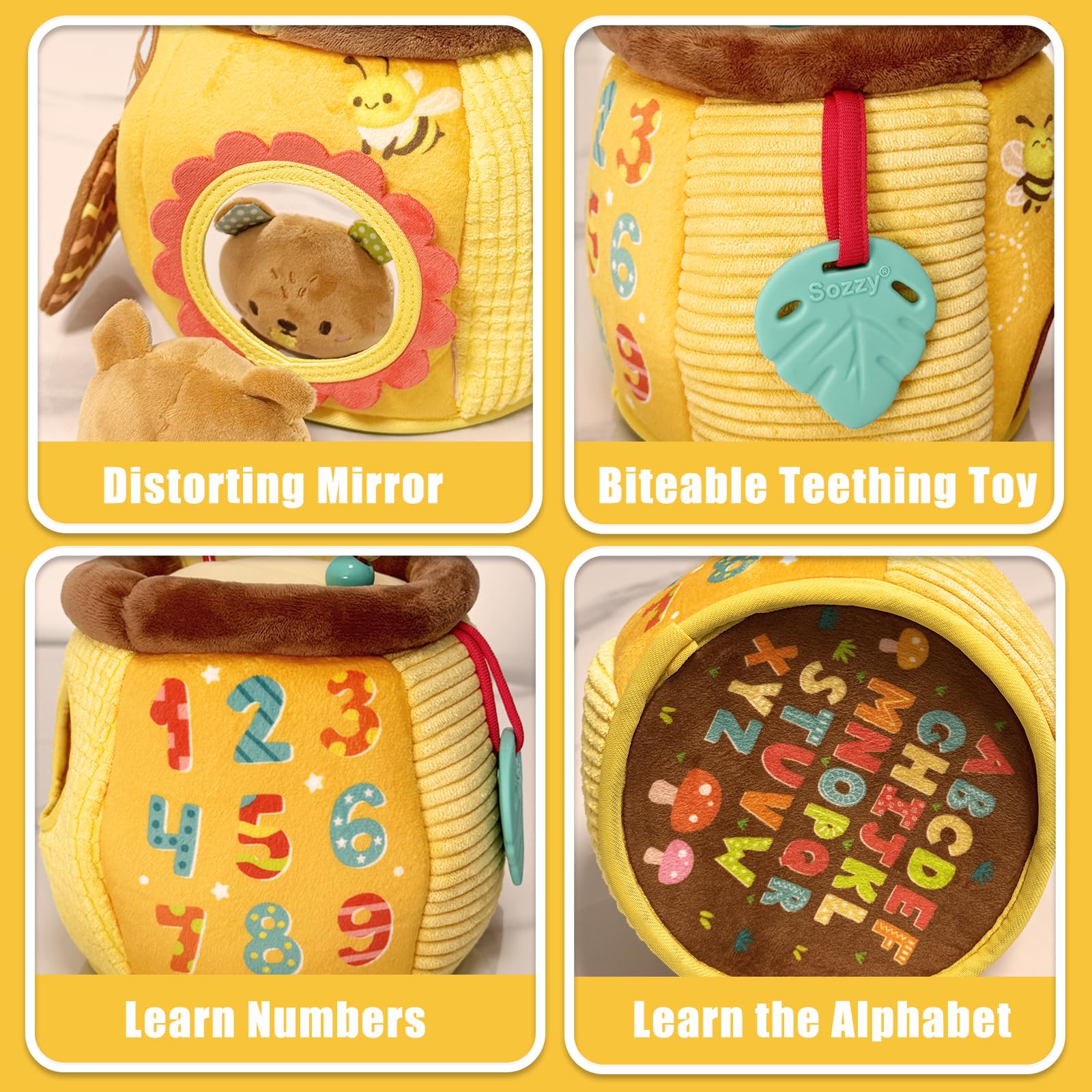 Bambini Giochi Montessori 1 Anno - Casa Delle Api in Peluche con 6 Insetti Neonato, Giochi Sensoriali per Neonati con Specchio, Sonaglio, Giochi Dentizione, Regalo 6 9 12 18 Mesi Bimbo Bimba
