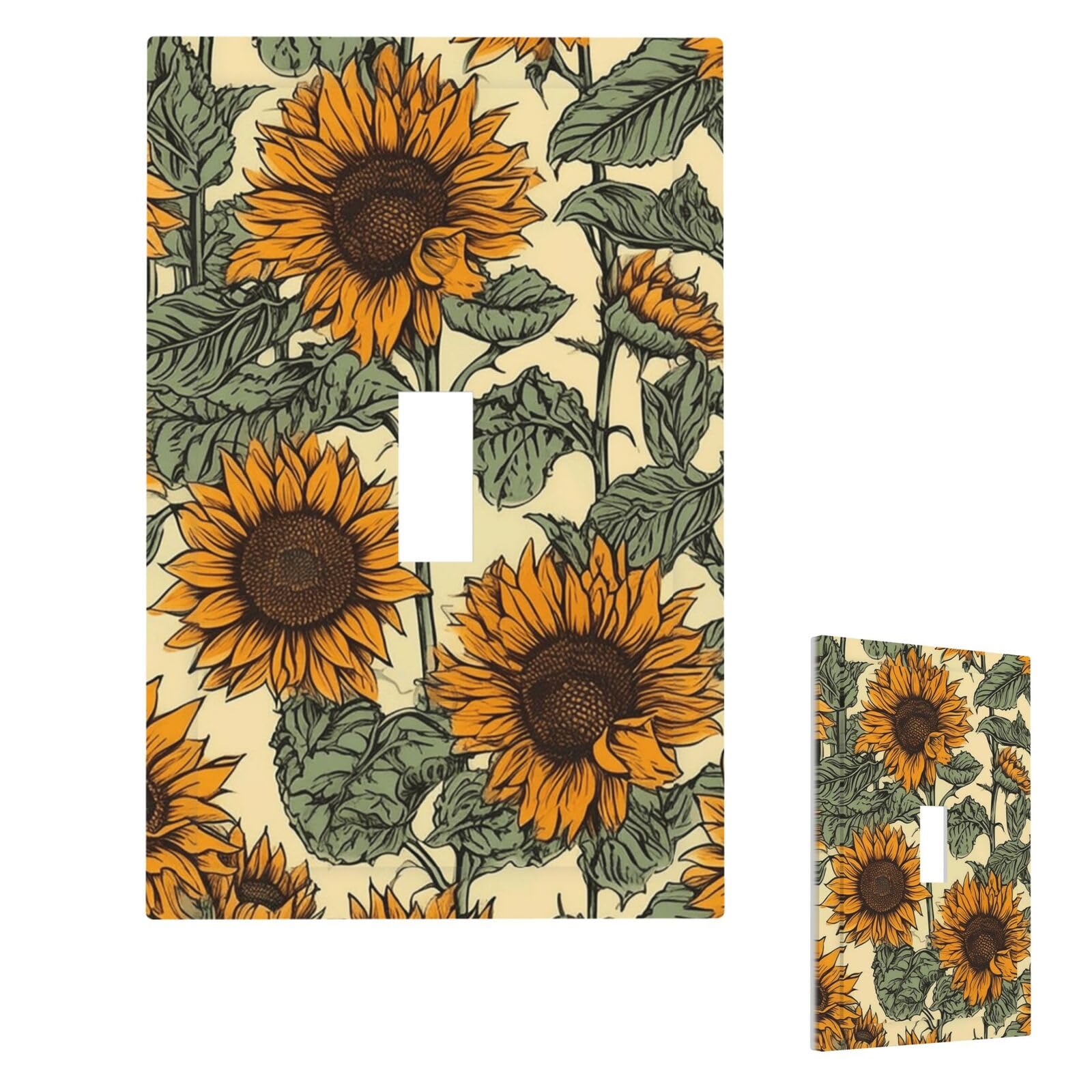Romantic Sunflowers Wall Plate Cover Single Toggle, Modern Decorative Light Switch Cover Unbreakable Receptacle Outlet Covers for Living Room Bedroom Decor