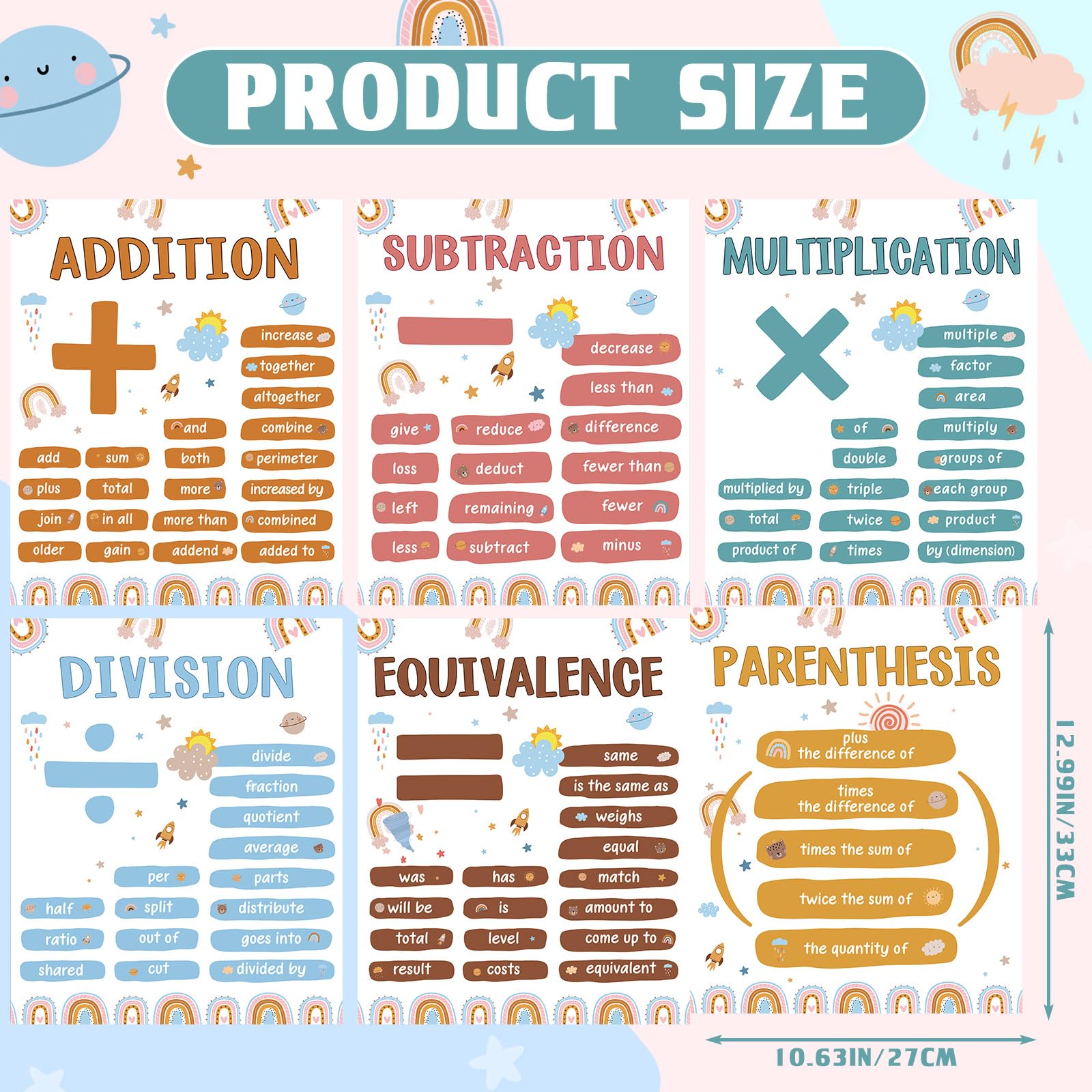 Snapklik.com : 6 Boho Math Terms Posters For School Classroom Banners ...