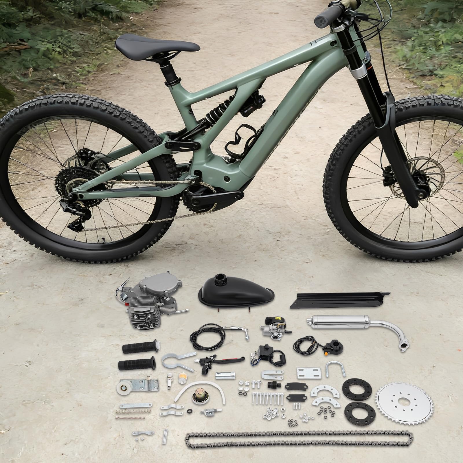 Fahrrad Motor Kit 2 Takt 80 cc, Motor Fahrrad CDI Zündsystem Benzinmotor 180 kg Tragkraft Engine Luftgekühlt Fahrradmotor-Set für Fahrräder, Mountainbikes und Rennräder Bis 40km/h