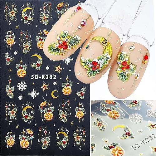 Miniatura 4 de 4 hojas de calcomanías de uñas de Navidad, calcomanías de arte de uñas de invierno 5D para uñas de gel, lindos pingüinos, ciervos, limoneros,