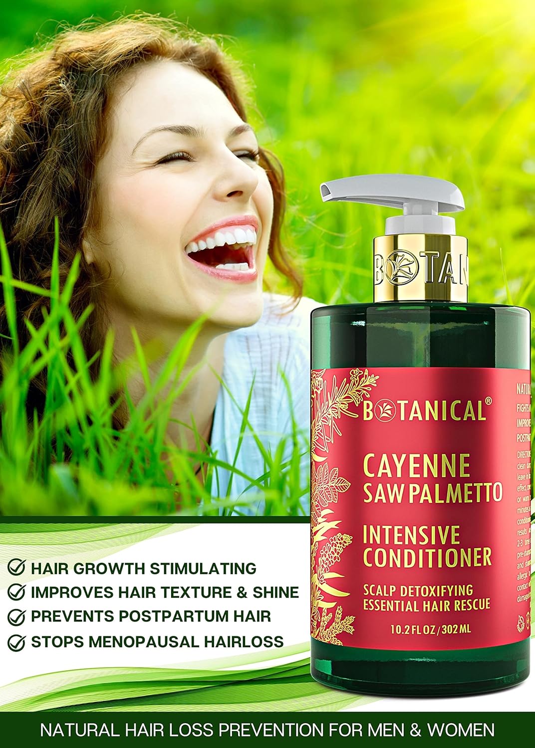 Botanical Hair Growth Conditioner “Scalp Detox” Intensive Anti-Hair Loss Therapy for Thinning Hair, Cayenne Saw Palmetto for Hair Loss, Thickening Products For Women & Men 10.2 Fl Oz