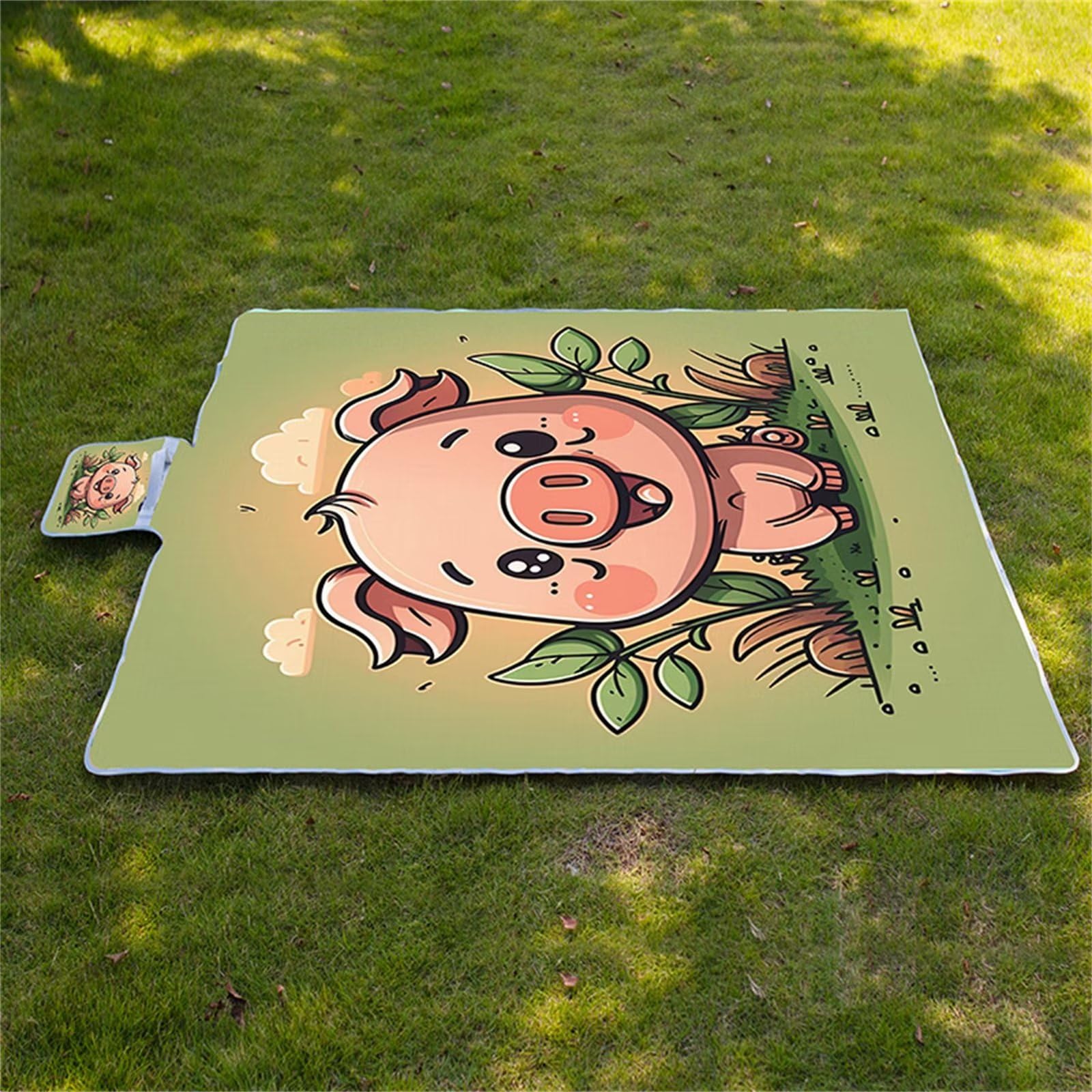 Couverture Pique-nique Imperméable 150x150cm,Couverture Plage Extérieure XXL Tapis de Plage,Petit cochon mignon Camping Couverture étanche Pique-nique avec Poignée pour Camping Randonnée Parc Plage