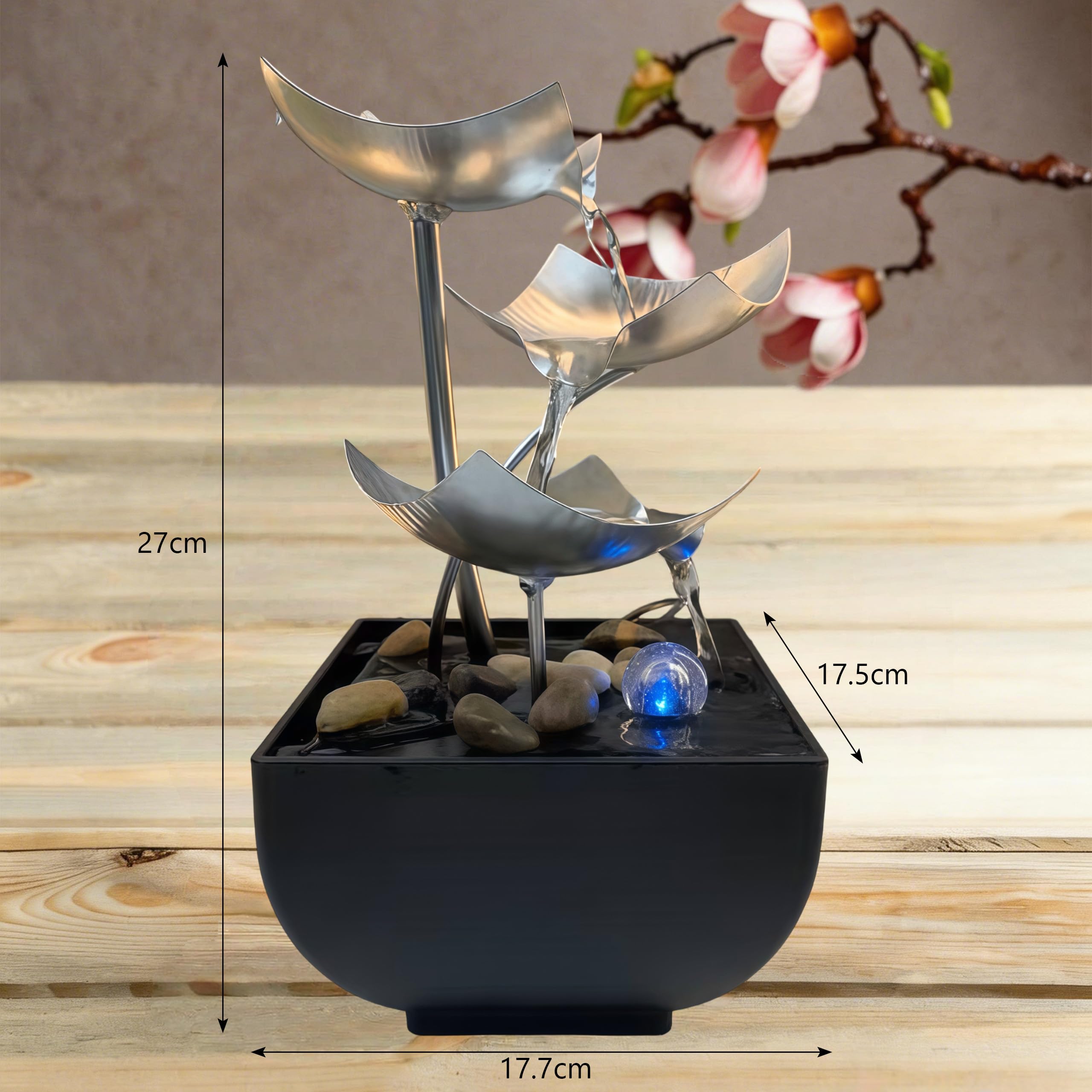 Fontana da interni | Moderna decorazione zen con pompa silenziosa, moderna decorazione da tavolo zen (argento)