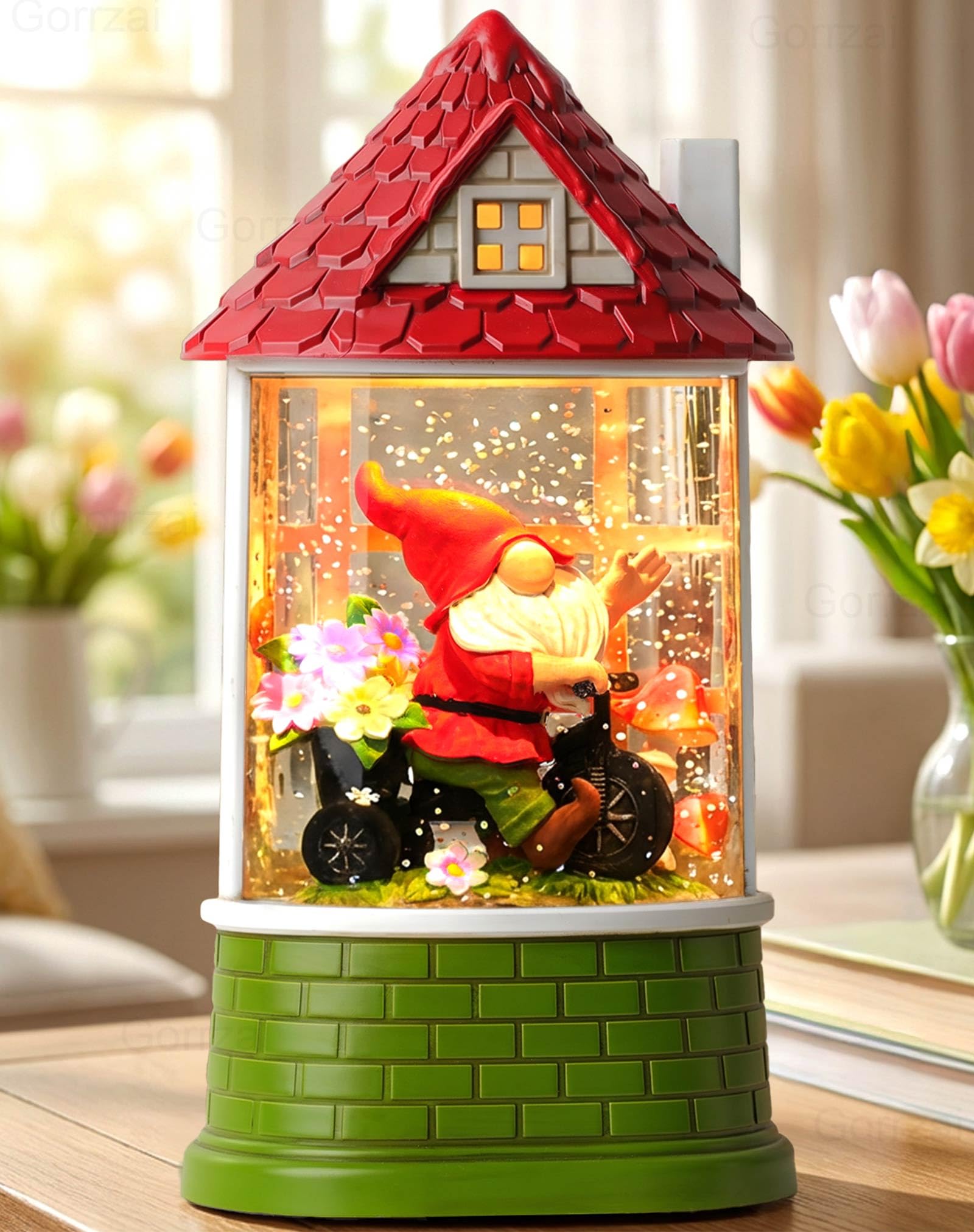 Farol de globo de nieve con temporizador de musica y doble conexion USB o baterias