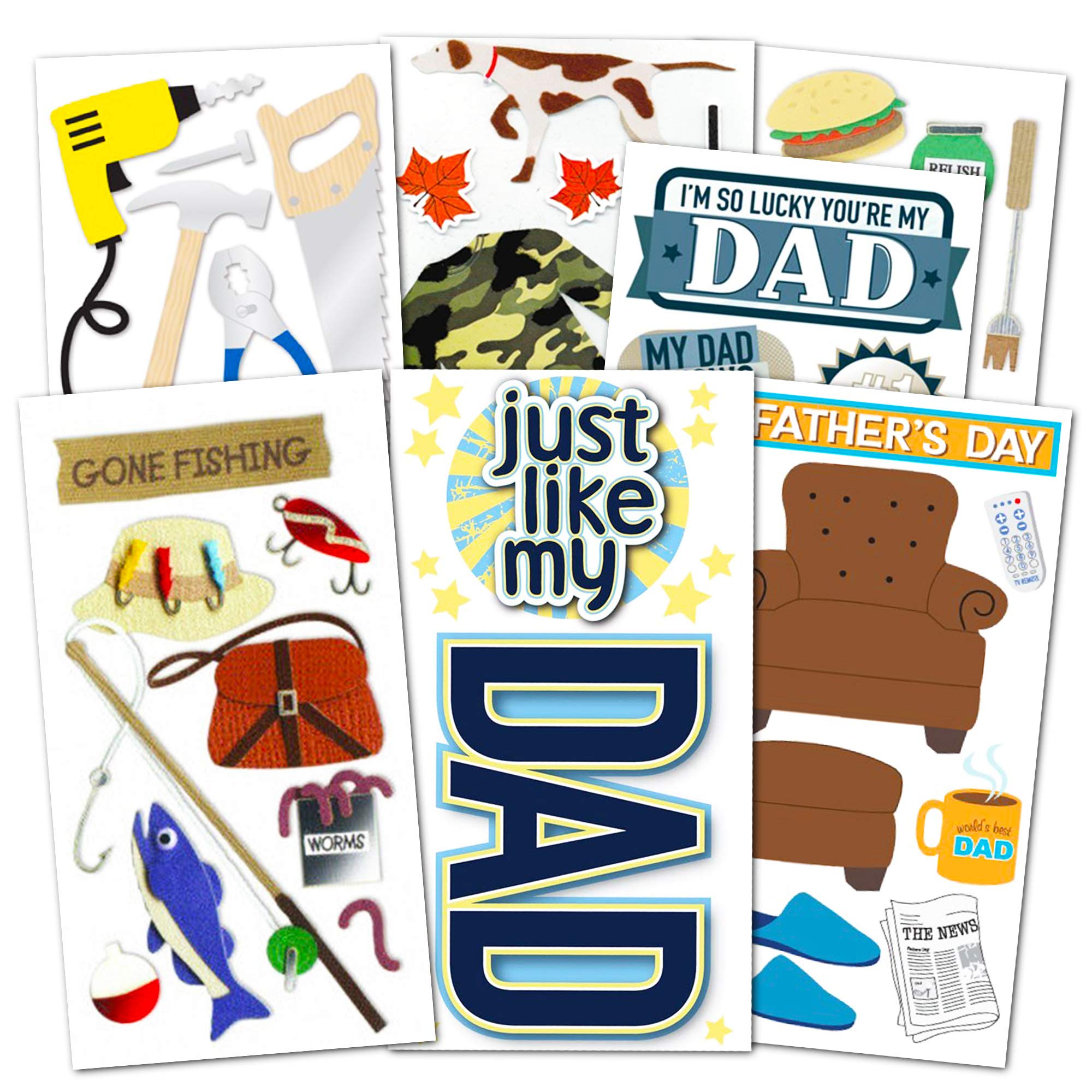Father's Day Mens' Activity Stickers ~ Hunting, Fishing, and BBQ Stickers for Scrapbook, Decoration, Party Favors