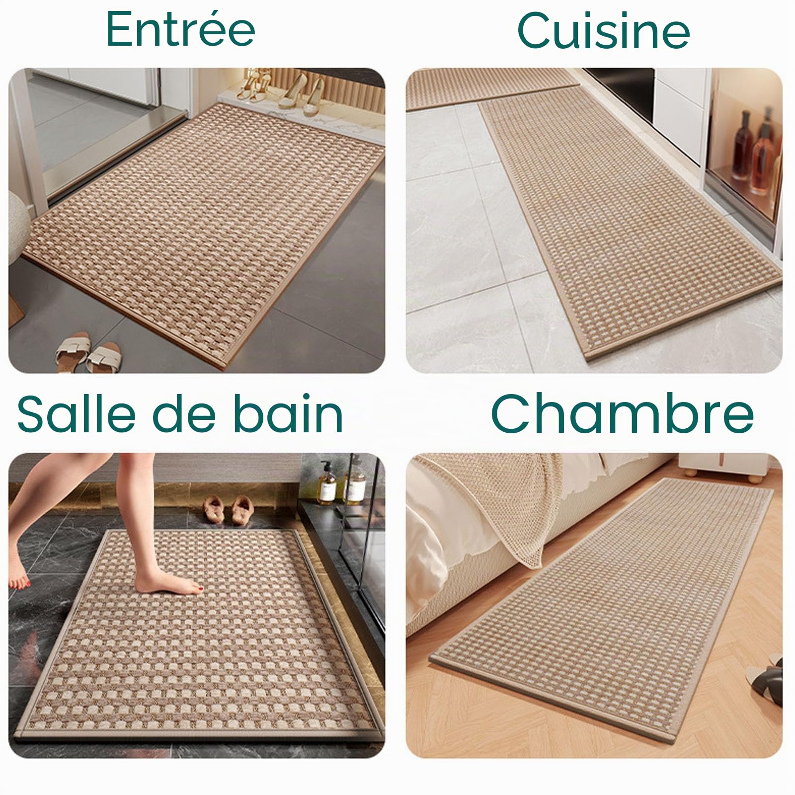 43x150cm Tapis Cuisine Devant Evier, Tapis de Cuisine Antidérapant et Lavable, Tapis de Couloir Long Absorbant pour Manger, Couloir, Buanderie, Chambre, Passage （Brun）
