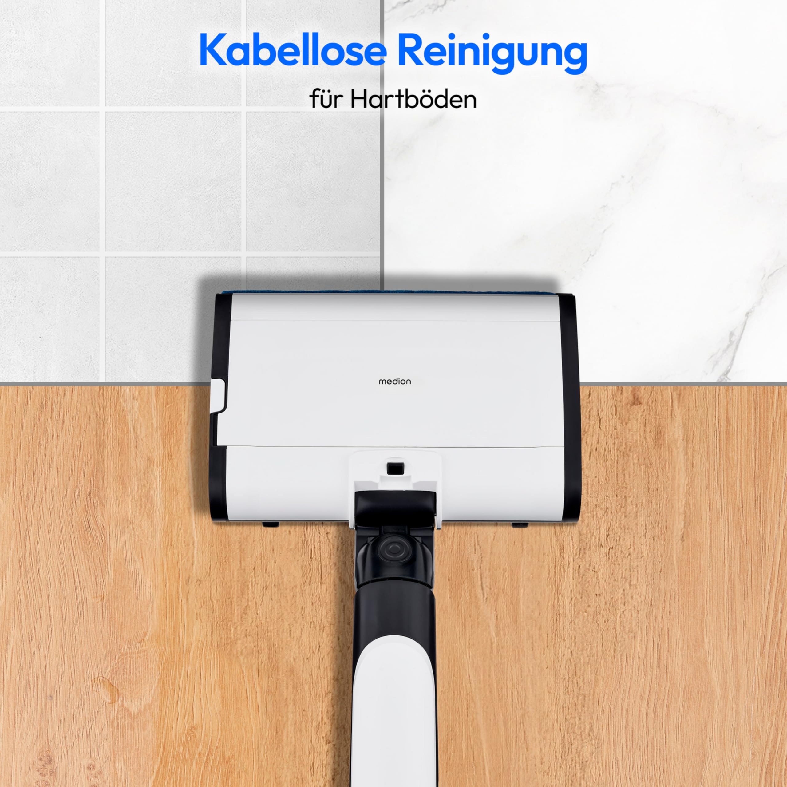 MEDION Bodenwischer elektrisch H09 (elektrischer Wischmopp & Bodenreiniger, kabellose Bodenreinigung, getrennter Frischwasser & Schmutzwassertank, bis zu 45 Min., Bürstenrolle für Hartböden)