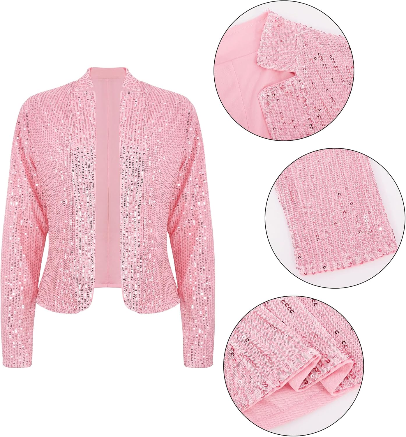 Haoohu Women’s Sequin Short Jackets Long Sleeve Open Front Coat Glitter Blazer Casual Coat Party Clubwear - Image 6