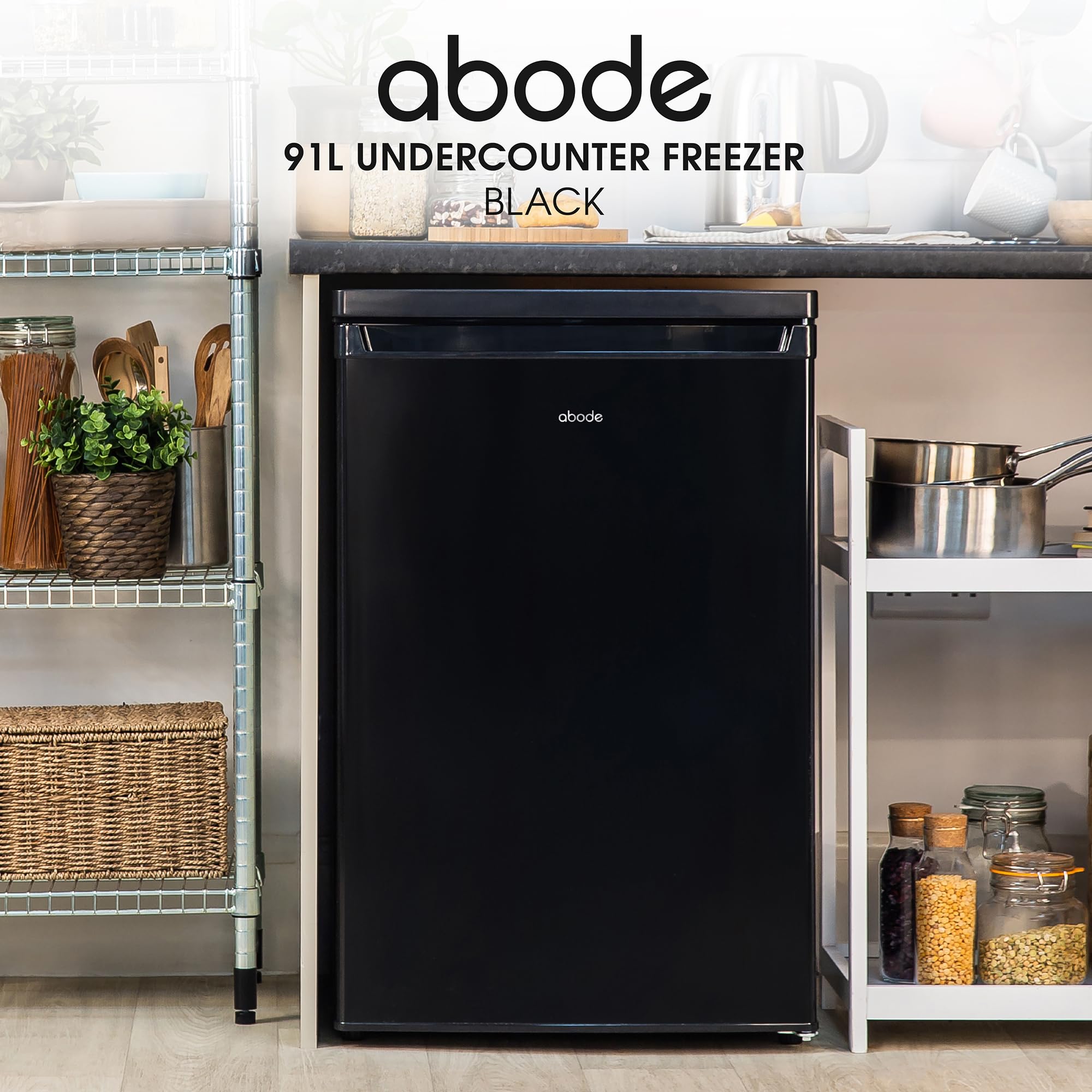 Abode Under Counter Freezer 55cm Wide Freestanding Black 91 Litre with 4 Drawers, Adjustable Feet & Reversible Door, 4 Star Freezer, Suitable for Garages & Outbuildings A85UCFZ552E1B (Black, 55 cm) - 4
