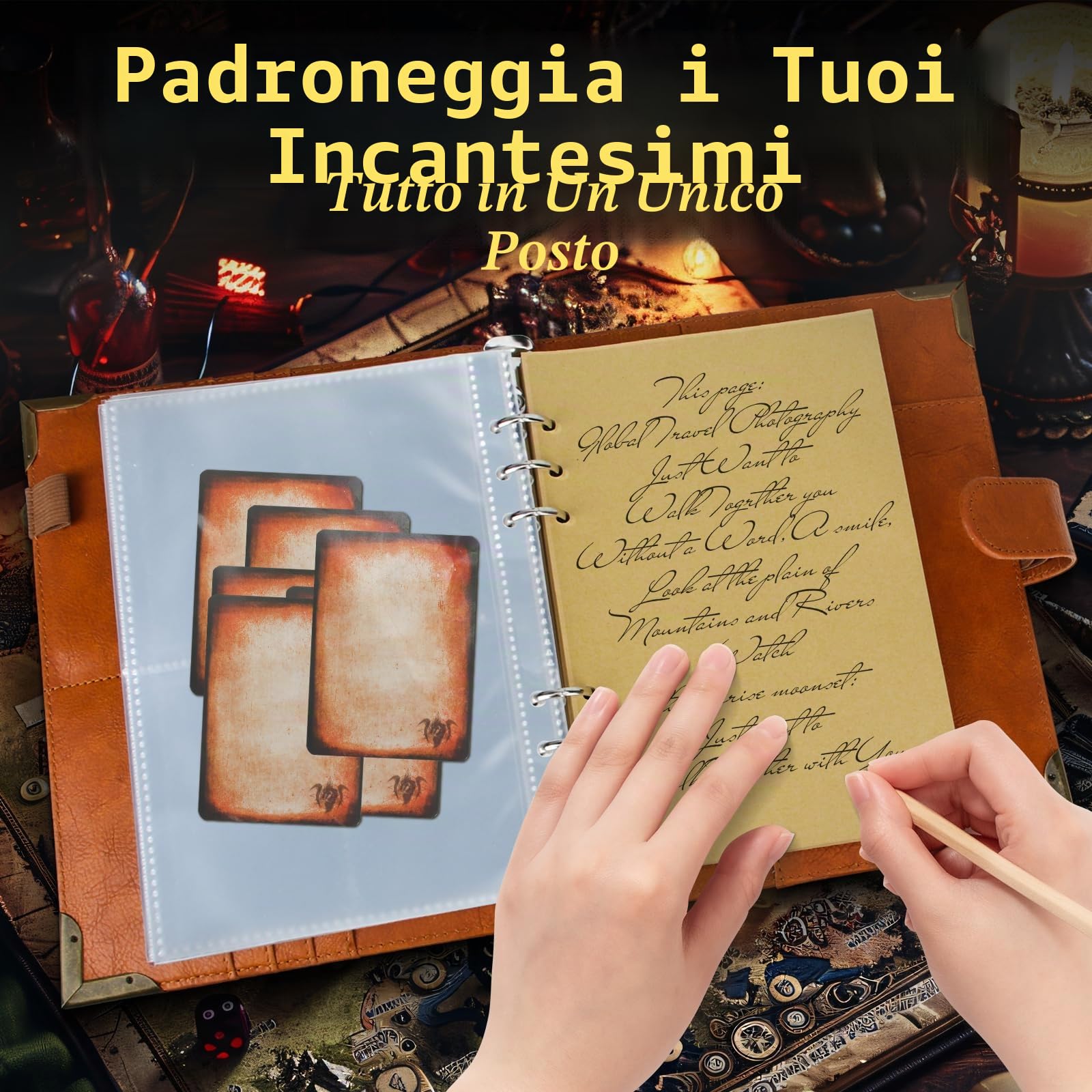Byhoo Spellbook Porta carte DND RPG tascabile libro degli incantesimi e porta carte di riferimento, Tome of Recollection TTRPG, accessori da gioco per DND Beginner Master (60 carte giocatore